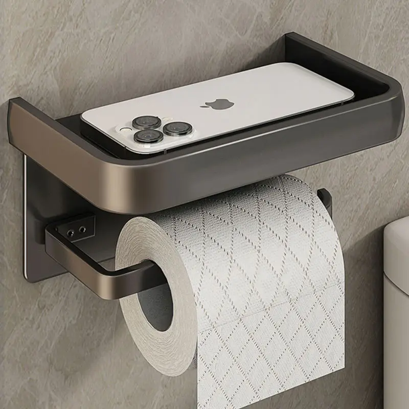 1-piece aluminum alloy hole-free wall-mounted bathroom paper towel holder, bathroom toilet paper holder with spare roll rack, ideal for bathrooms, restrooms and toilet paper storage, Versatile Use