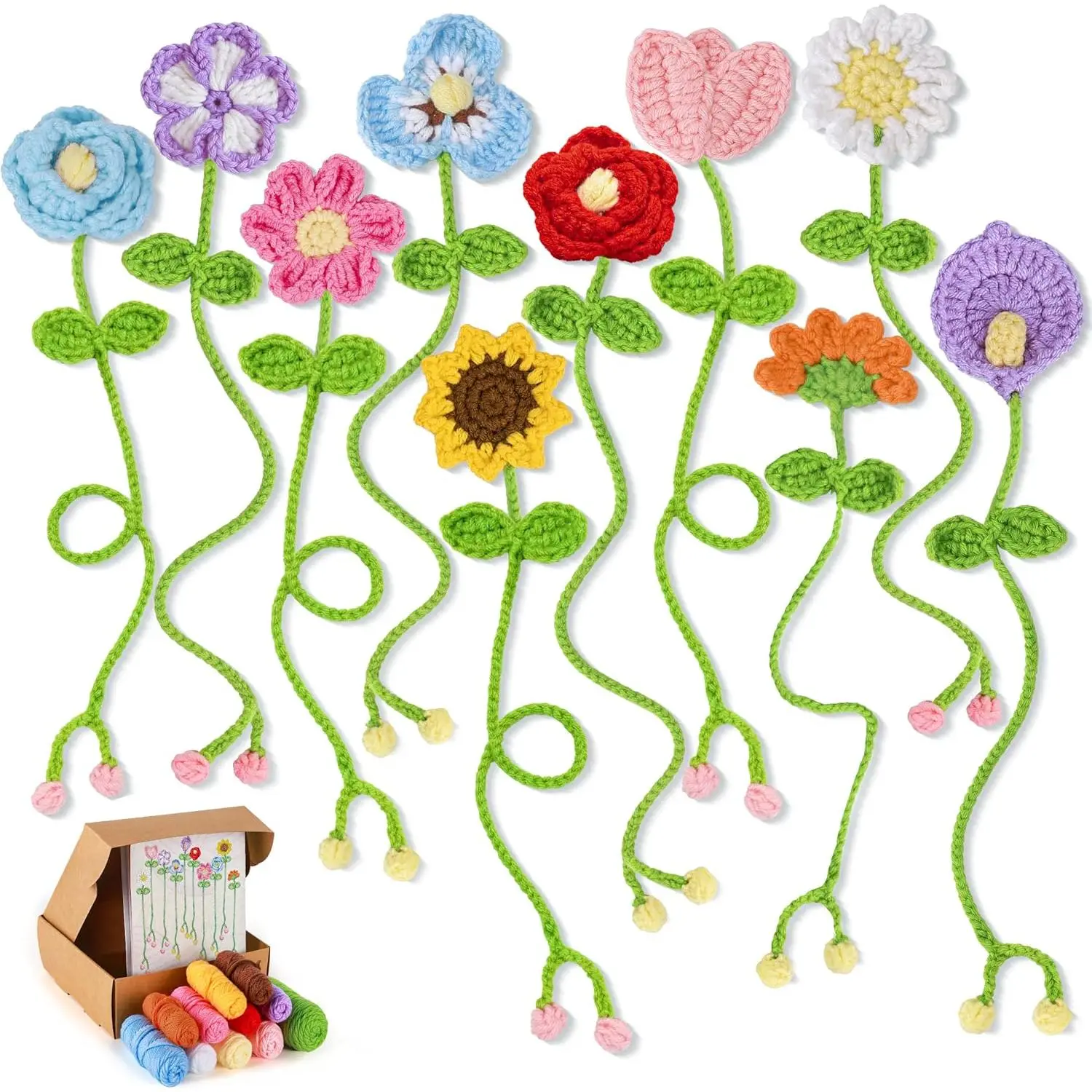 Crochet Kit for Beginners 10 Flower Bookmarks Crochet Starter Kits with Step-by-Step Video Tutorials and Instructions DIY Craft  for Adults Book Lovers Mother Teacher Student