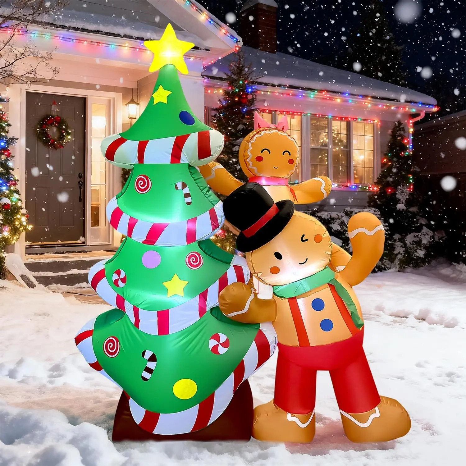 8FT Inflatable Christmas Tree with Gingerbread Man Clearance,Giant Outdoor Christmas Inflatables Decoration with Bright LED Lights,Fast Blow Up Christmas Lawn Inflatables with Stakes & Sandbagsfidget toys