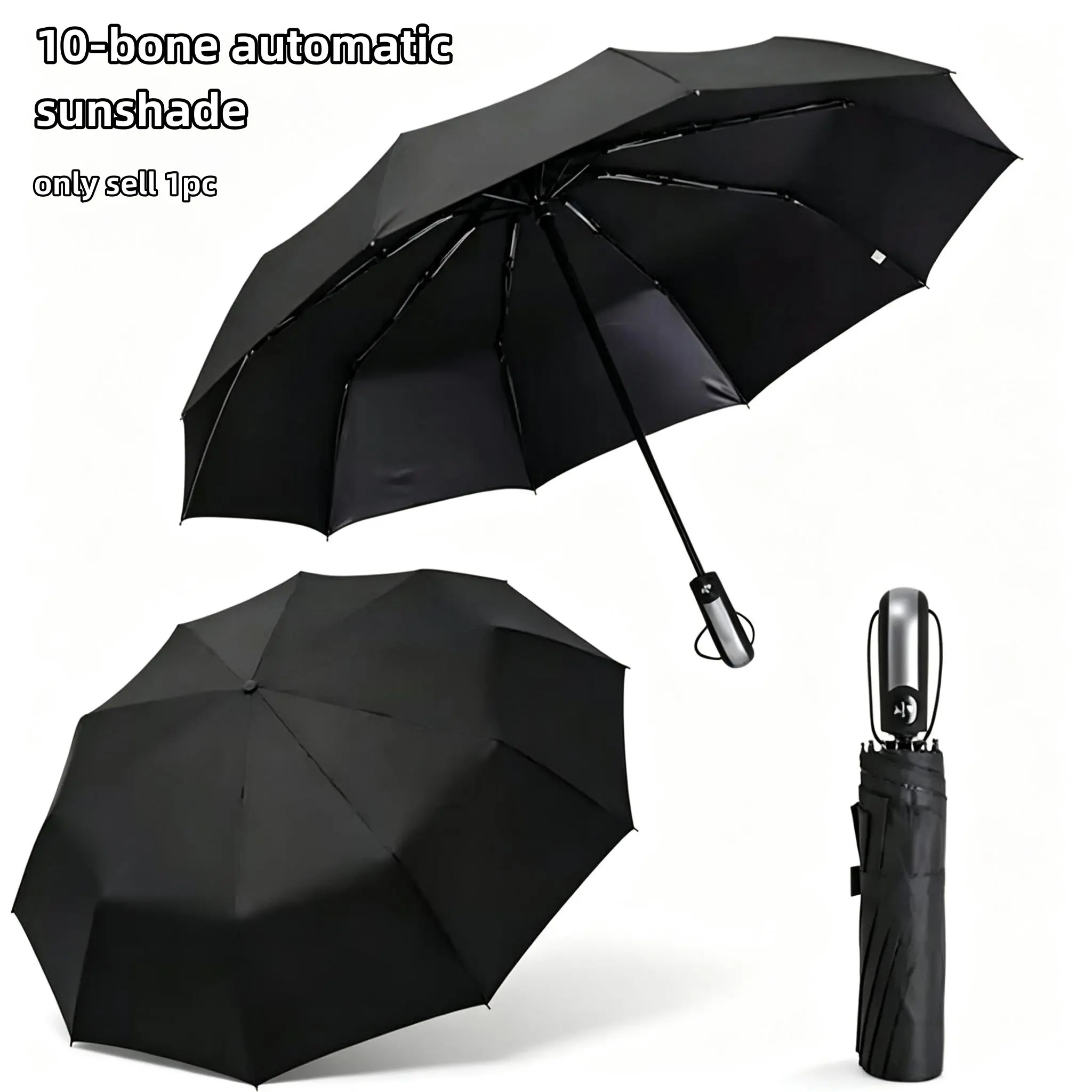 Ten Bone Fully Automatic Umbrella, Folding Sunscreen UV Sunshade Umbrella for Rain and Sun, Dual Use Business Rainproof Umbrella, 1pc, Portable and Convenient, Foldable Umbrella