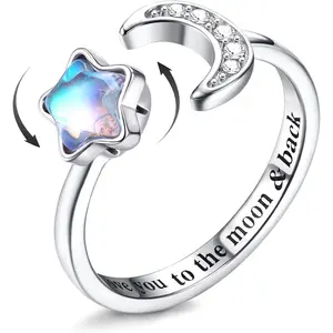 MILACOLATO Fidget Ring for Women Kids Girls Anxiety Rings Open Adjustable Silver Sunflower Opal Moonstone Star Moon Snow Lotus Spinner Mood Rings Knuckle Rings Jewellery