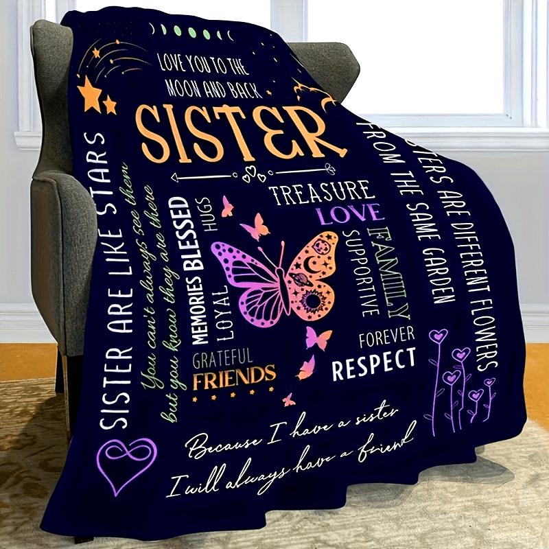 [1pc Soft Flannel Blanket Gift] 1pc A Letter to Sister Print Flannel Blanket, Soft Casual Warm Blanket, Multi-purpose Office Throw Blanket, Outdoor Camping Travel Blanket Multi-purpose Gift Blanket for All Season-280GSM
