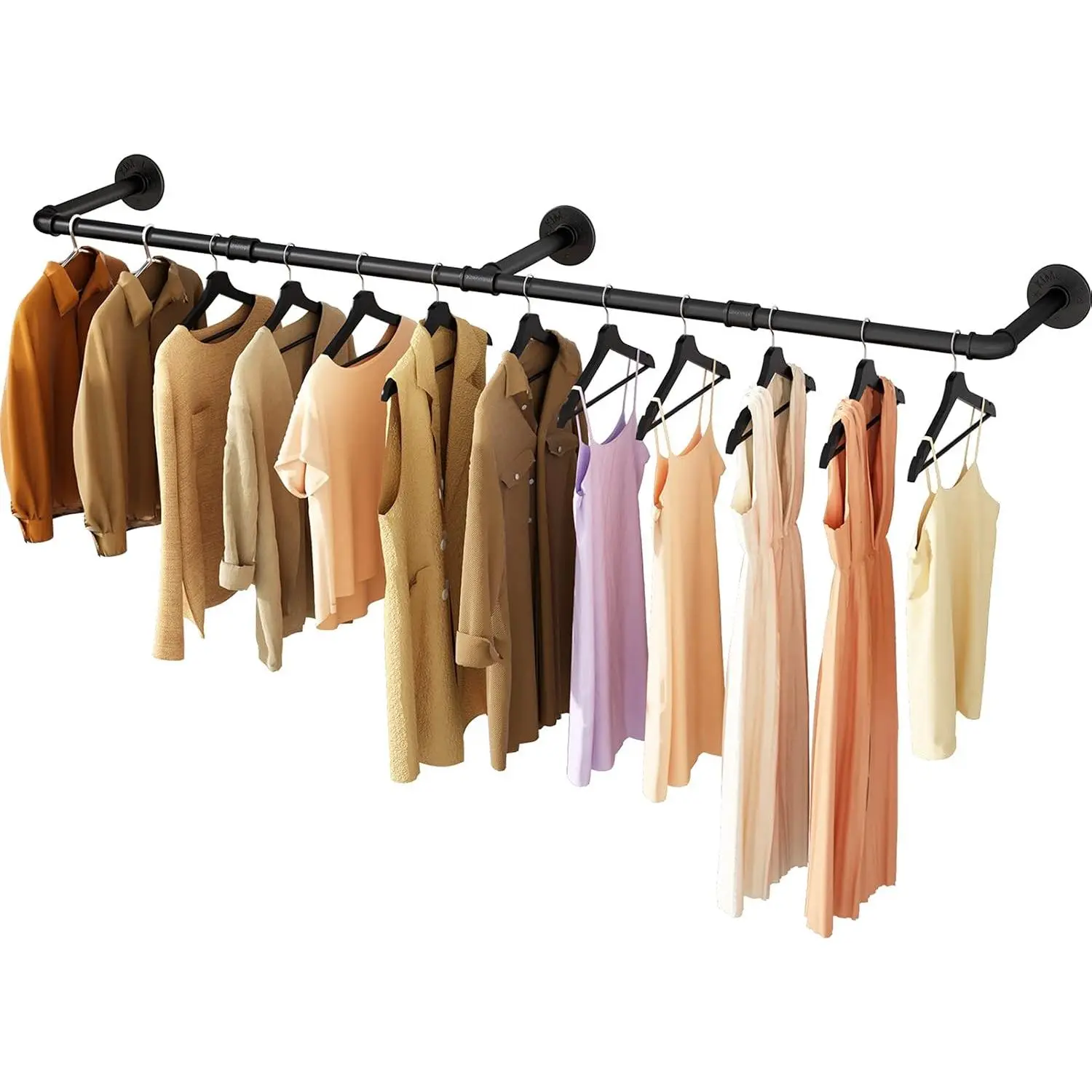 Wall Mounted Clothes Rack 72.5in, Industrial Pipe Clothing Racks Wall Mount, Heavy Duty Detachable Iron Garment Bar, Saving Space, Multi-Purpose  Rod for Bedroom, Laundry Room, 1 Pack