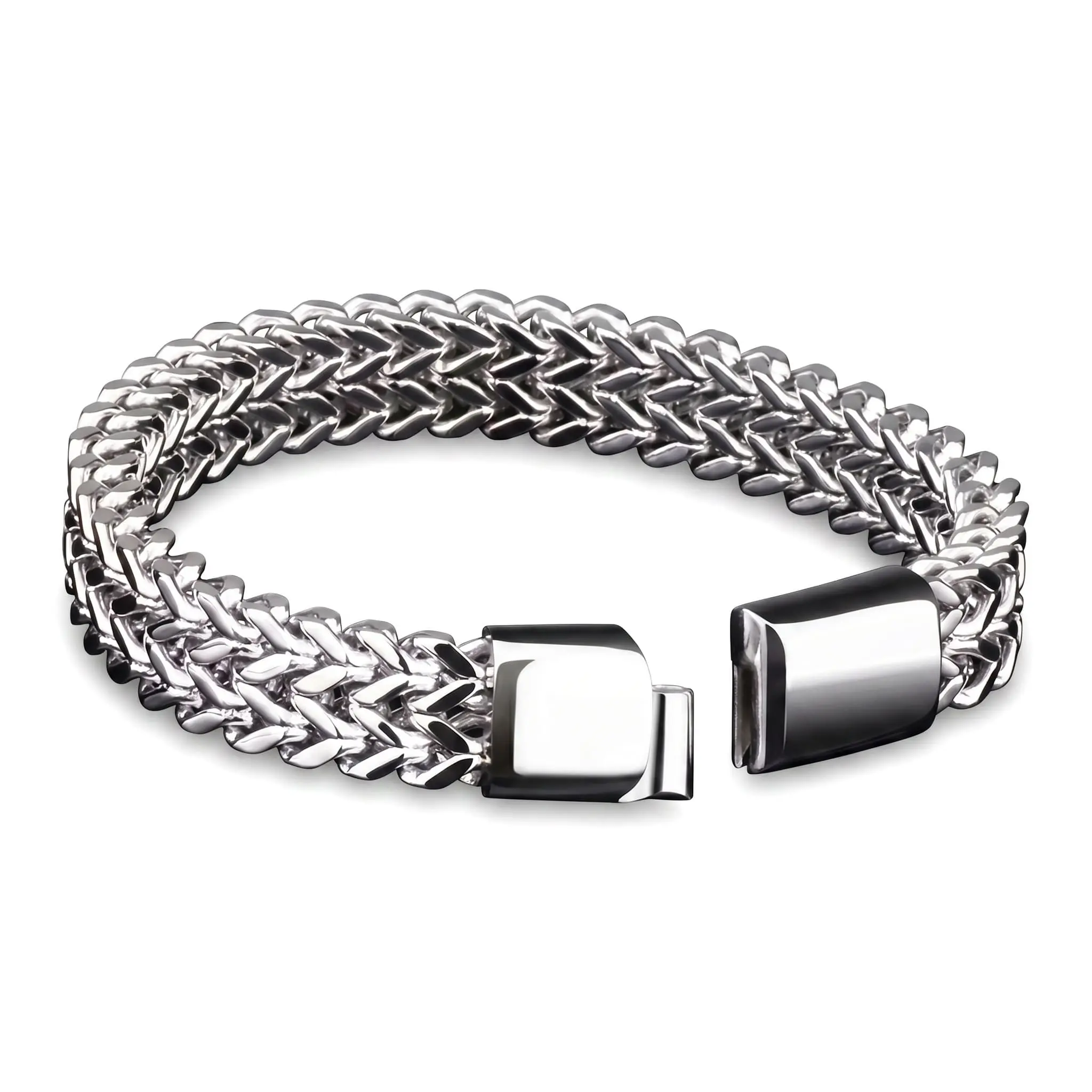 Men's Essential Modern Premium Silver Stainless Steel Franco Chain Bracelet - Heavyweight Rugged Wheat Link Band, Seamless Secure Clasp, Bold Minimalist Stainless Steel Jewelry for Biker & Everyday Wear