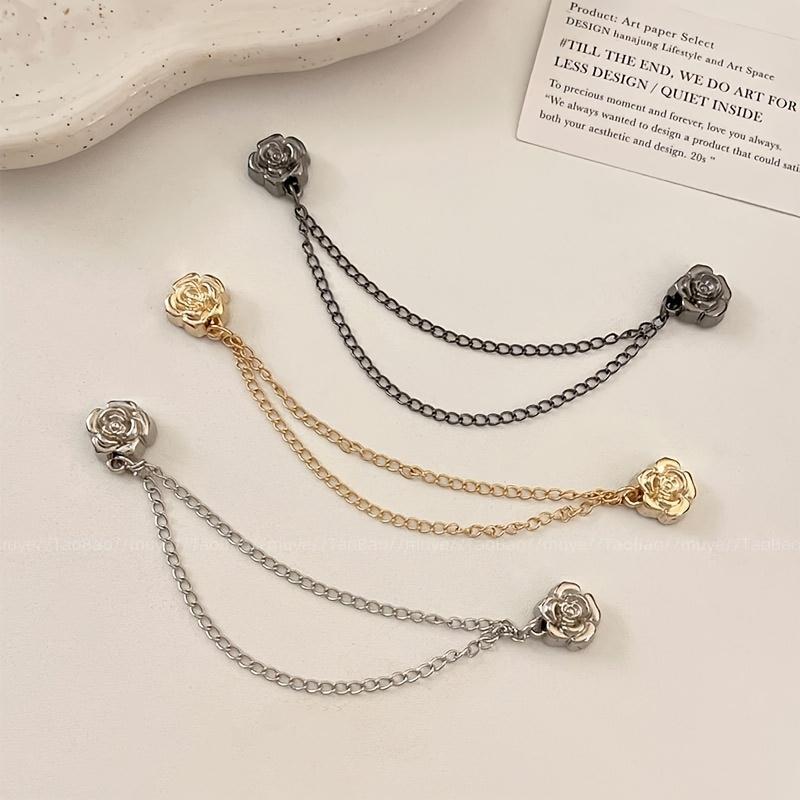 6Pcs Camellia T-Shirt Button Clips, Adjustable Clothing Hem Fixing & Cuff Adjusters, Elegant Decorative Metal Fasteners for Shirt Sleeve & Pants Hem Shortening