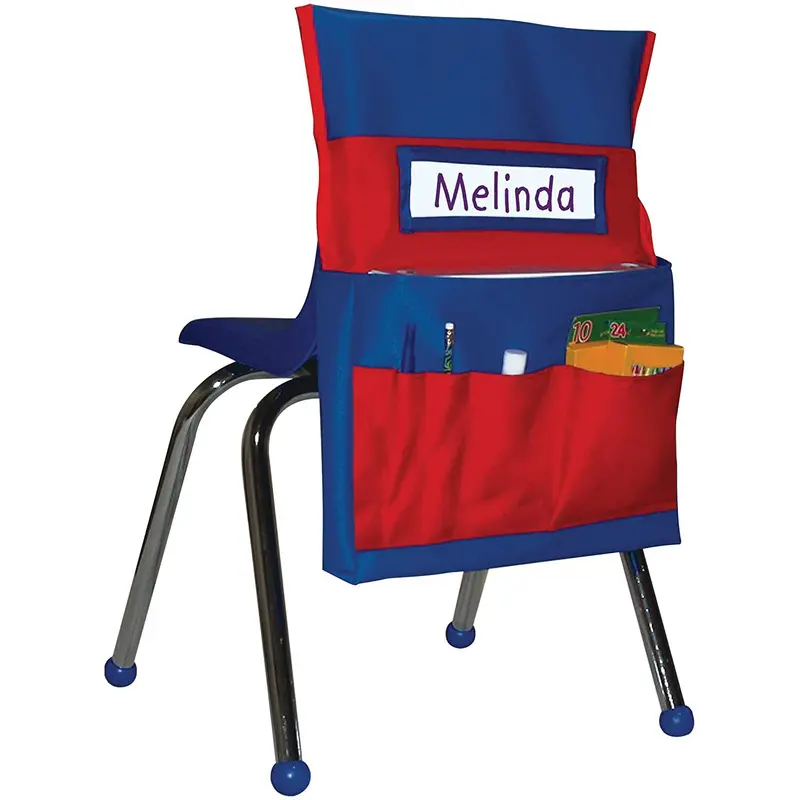 Back of chair hanging bag, chair storage bag for storing classroom supplies, student books, pencils, miscellaneous items, sorting hanging bag with identifiable transparent color storage pocket
