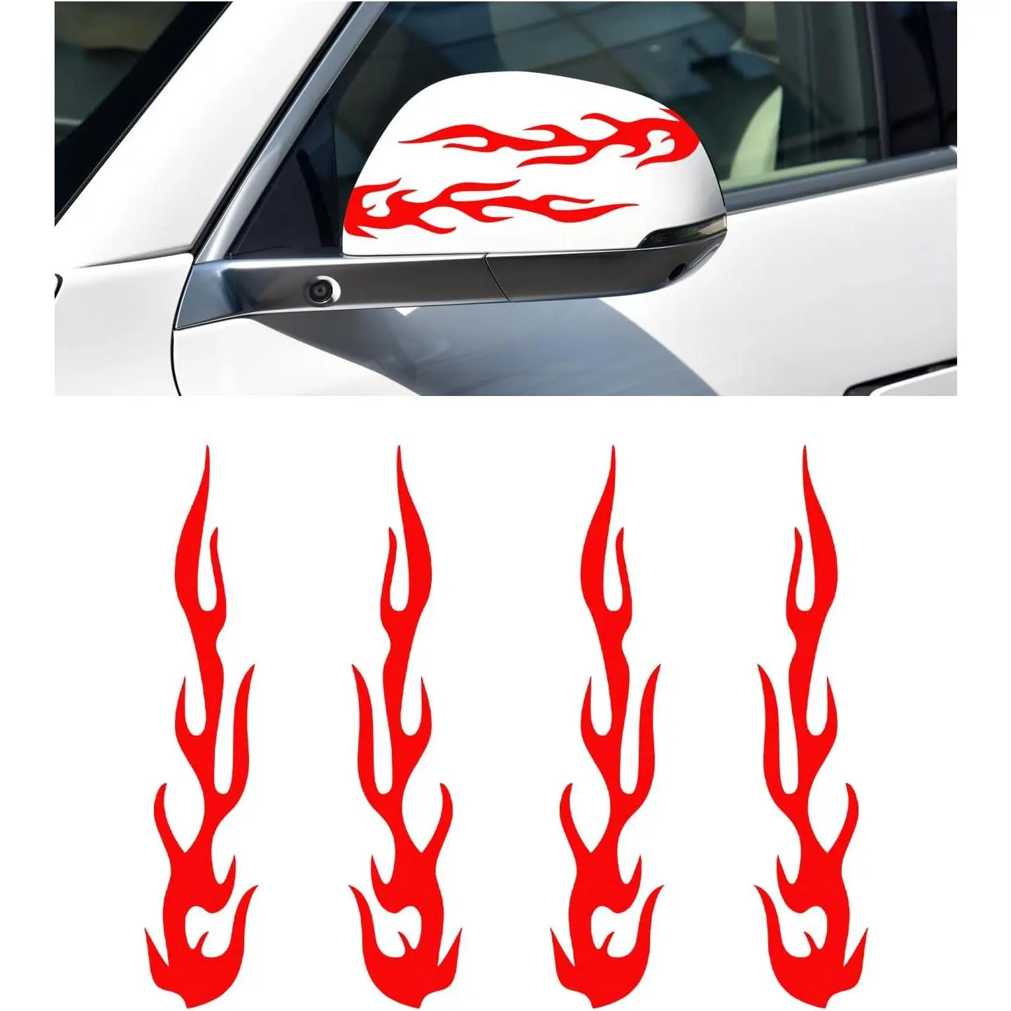 4 PCS Car Flame Reflective Sticker, Waterproof Racing Sports Flame Stripe Decal, Self Adhesive Bumper Decals Safety Stickers  Car Mirror Motorcycle Helmet, Car Accessories (J27Red)