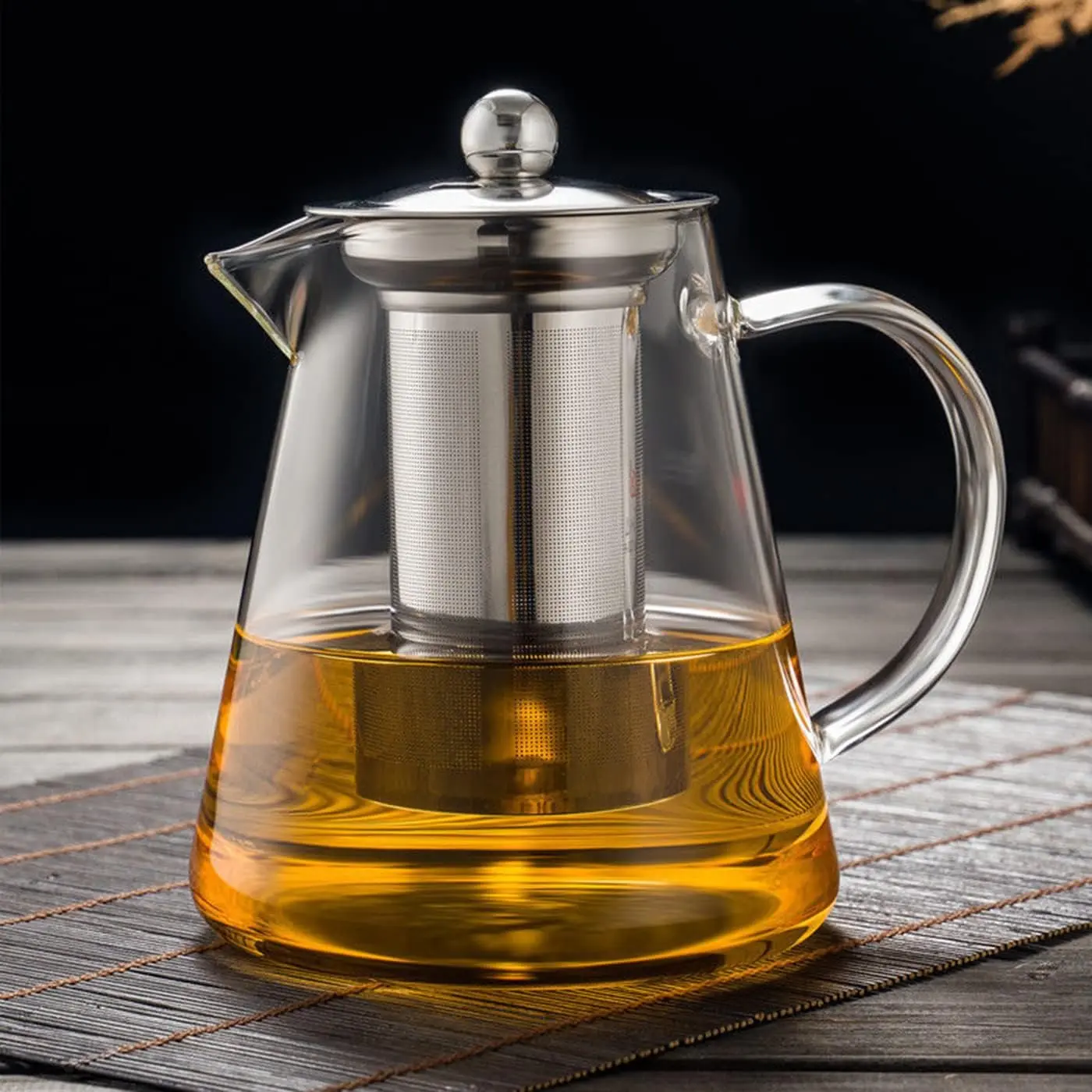 19oz (550ml) Modern Borosilicate Glass Teapot with Removable Stainless Steel Metal Infuser, Strainer, Spout and Lid - Microwave & Stovetop Safe for Blooming & Loose Leaf Tea, Filter, Kettle