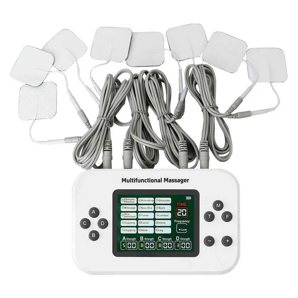 Electric EMS Muscle Stimulation Massager,4 Channels, 15 Modes, 30 Intensity Levels, Large Display,Effective Relief for Shoulder,Back and Leg Pain, Full-Body Relaxation Massage,Rechargeable TENS Unit with 8 Electrode Pads,Home Use
