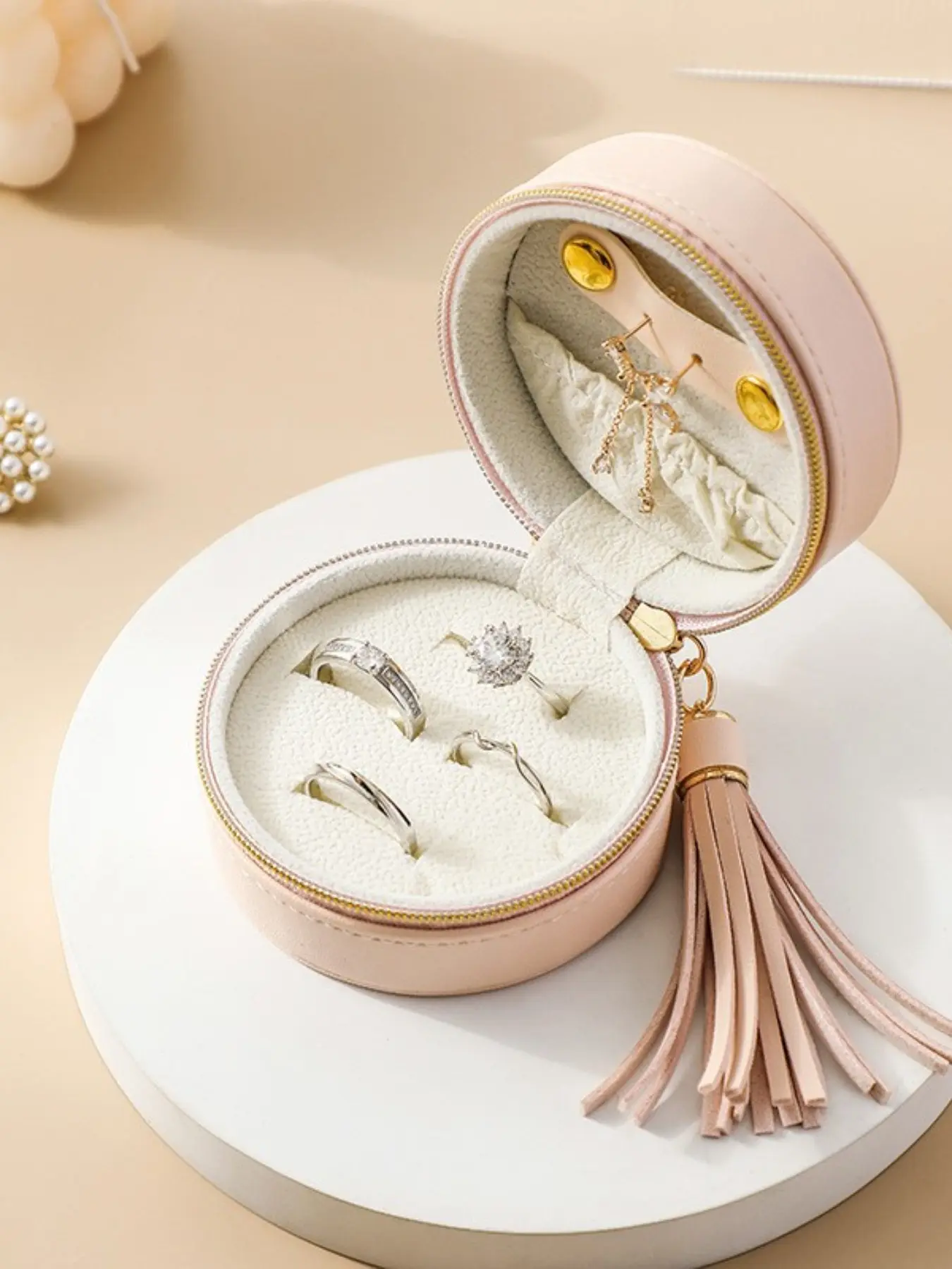 Tassel Portable Ring Jewelry Storage Box, Earring Pendant Organizer, Compact Jewellery Case, Essential Accessory Holder