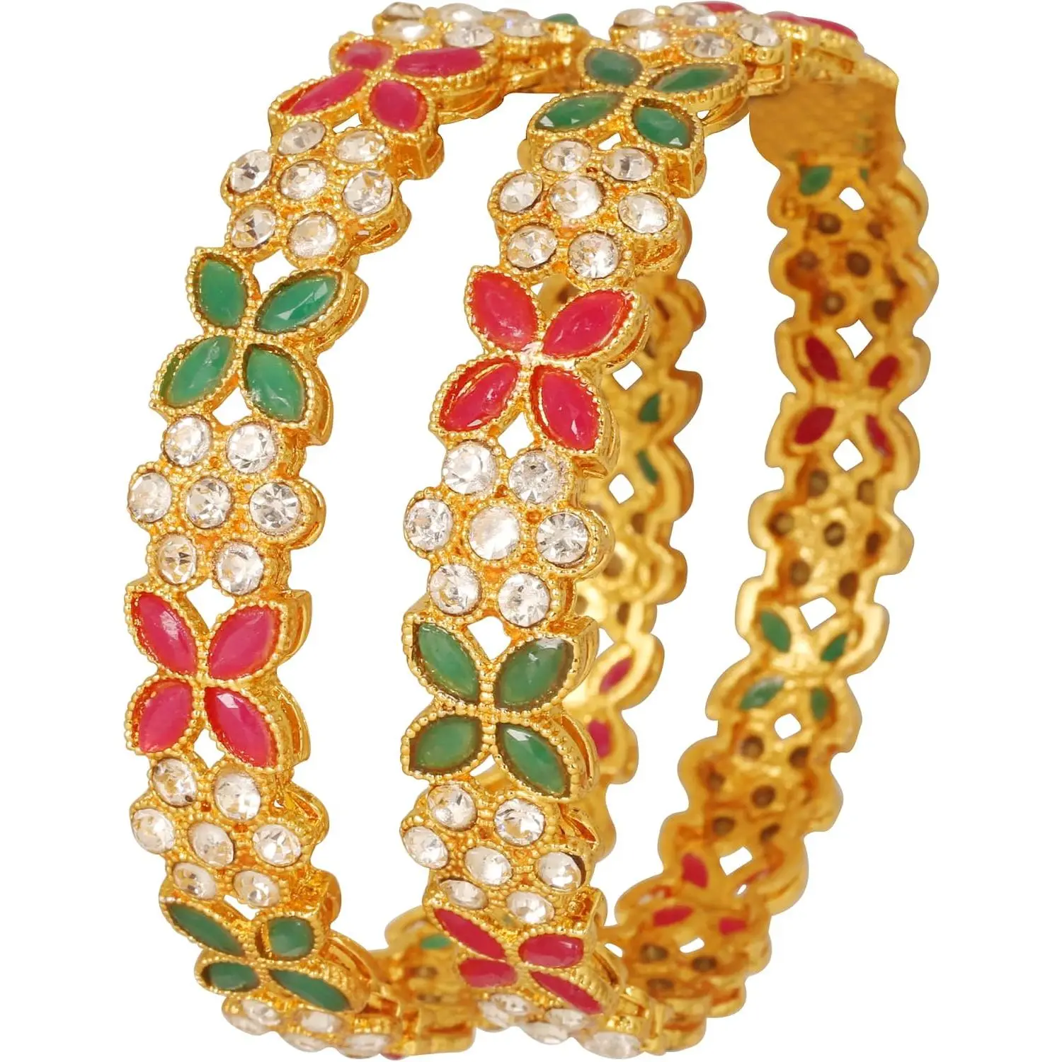 Indian Bollywood Handcrafted Traditional Stylish Floral Work Rhinestones Designer  Thick Bracelets Bangle in Rose  Tone for Women.