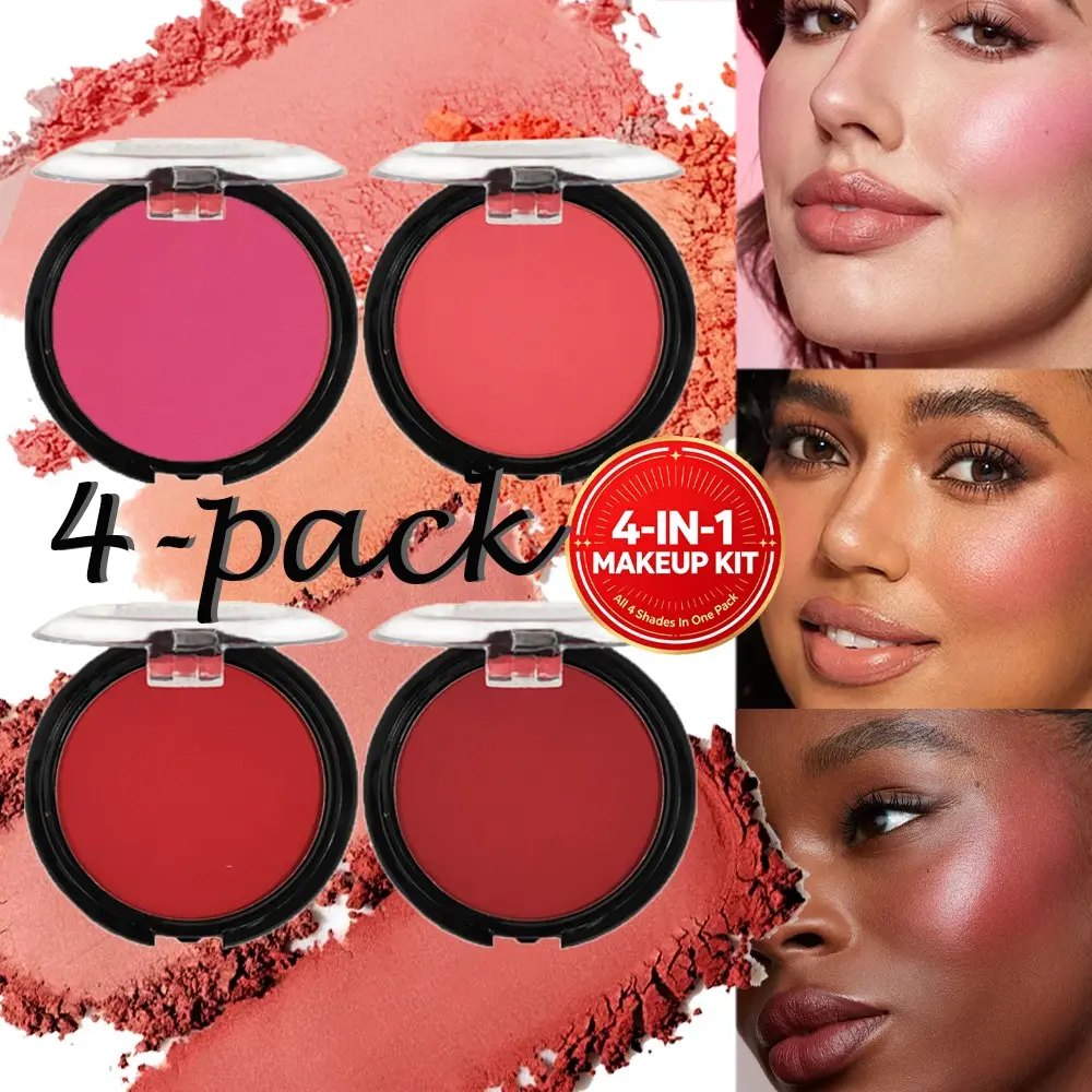 4-Piece Matte Blush Set, Deep, Rose, Peach, Long-Lasting Waterproof, Natural Flush, Versatile Makeup, Affordable Wholesale