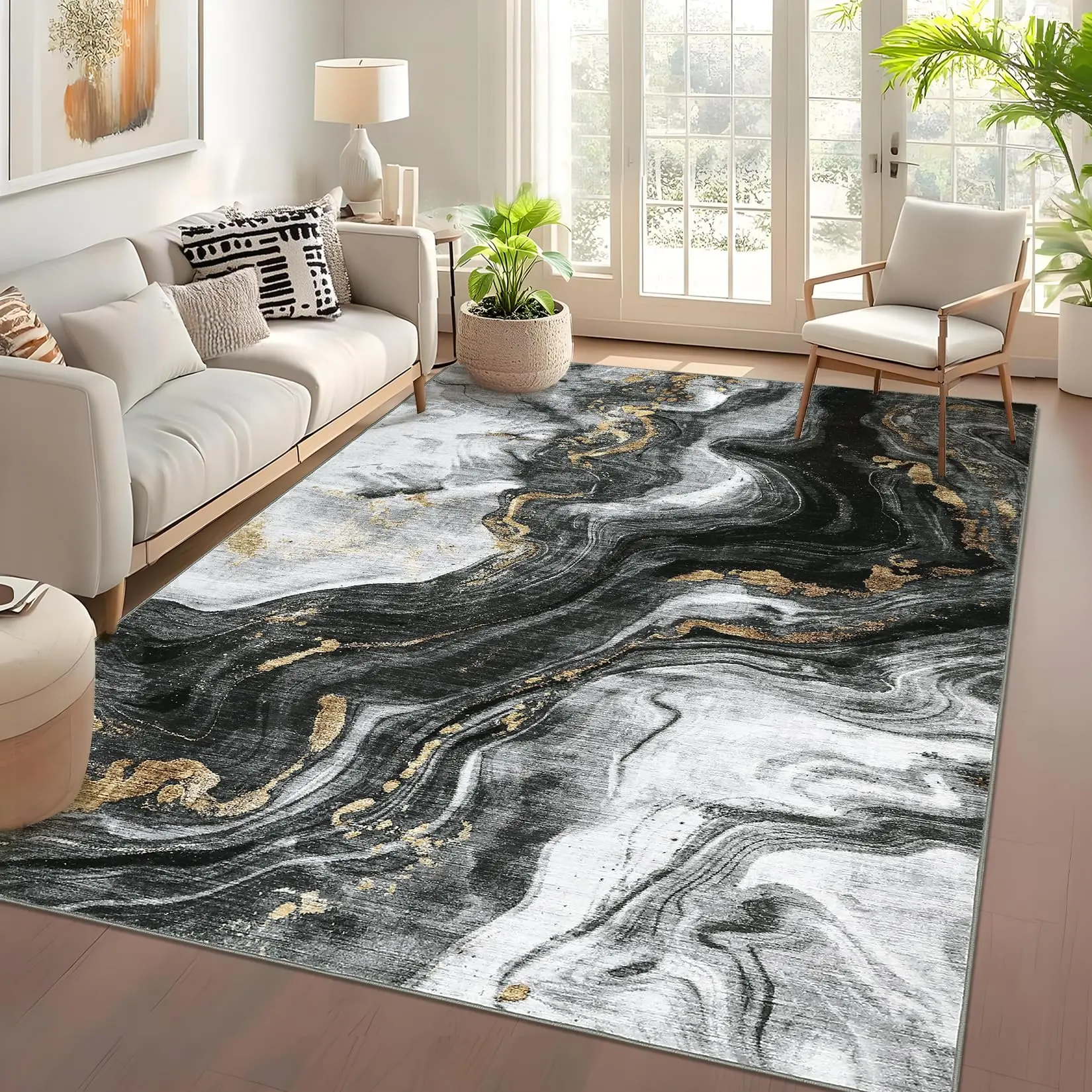 Garvee 2x6ft Scalloped-Beige Runner Rug, 1200gsm Polyester Shag Mat, 350gsm Pile, Non-Slip Washable Floor Mat for Bathroom, Kitchen, Laundry Room