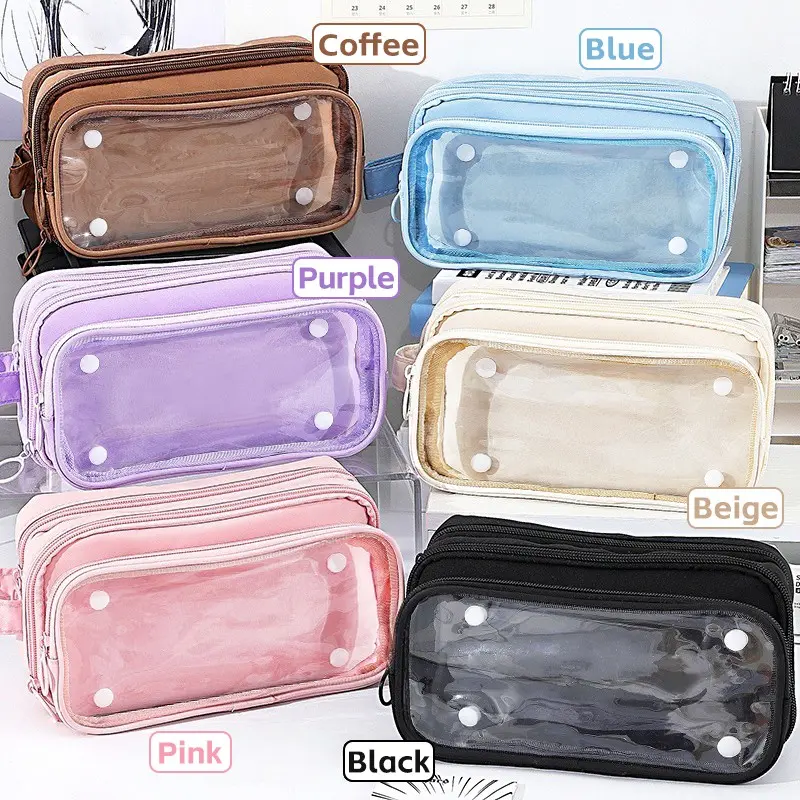 Transparent Detachable Pencil Case, DIY Large Capacity Canvas Bag, Zipper Closure, Unisex School Supplies Organizer, High-End Design, Classroom Supplies, Desk Supplies