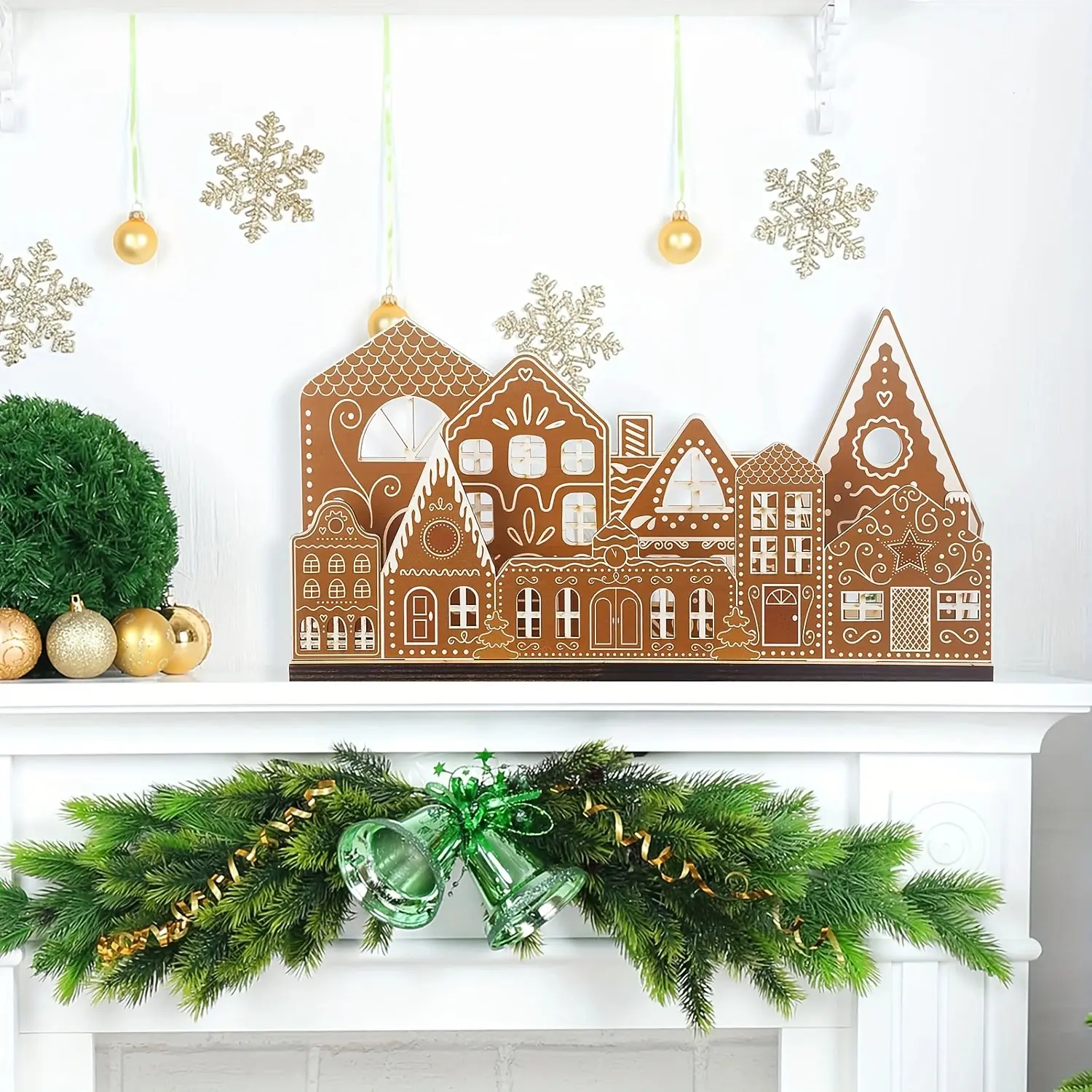 DIY Christmas Gingerbread House Desktop Decoration, Light Wood Christmas Village Centerpiece, Table Farmhouse Rural Christmas Decor, No Power Required