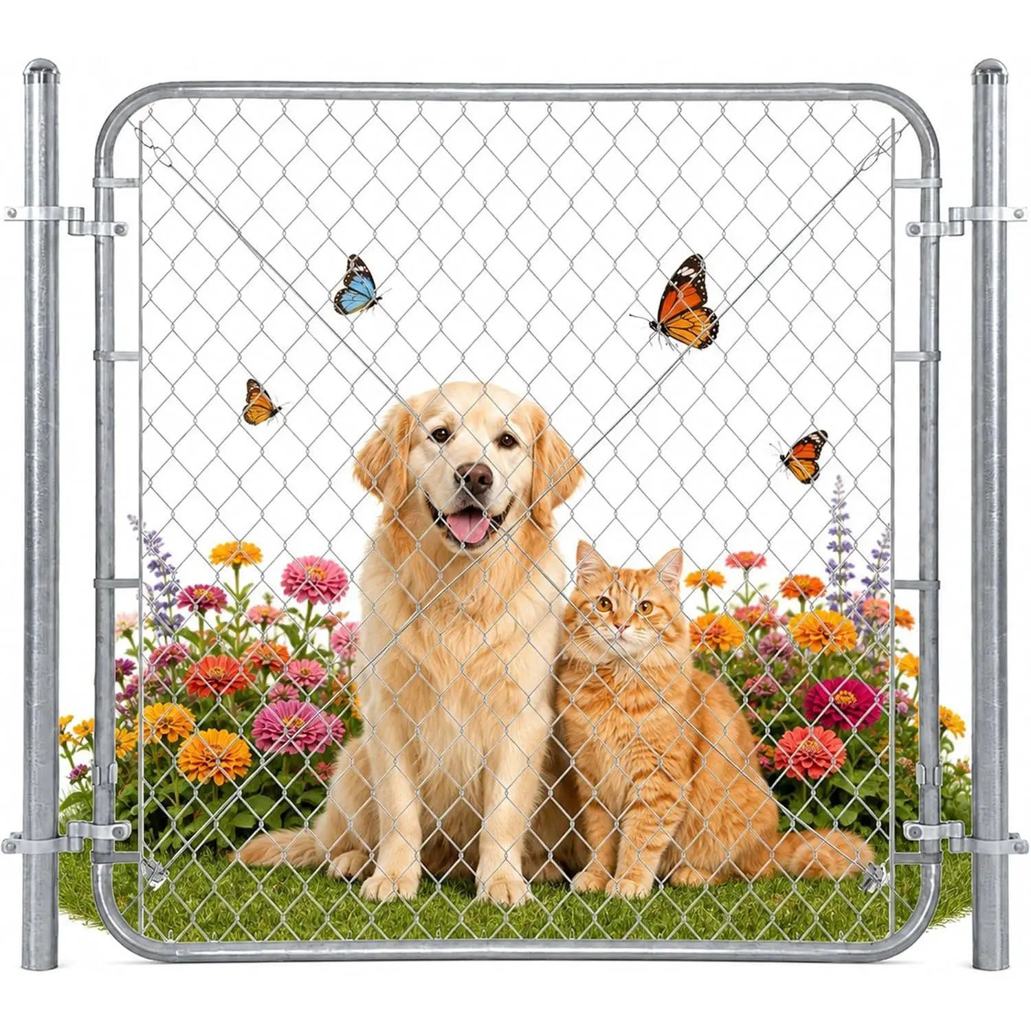 48" H Adjustable Width Chain Link Gate Kit with Posts, 24-72" W Heavy-Duty Outdoor Security Gate for Residential Fence