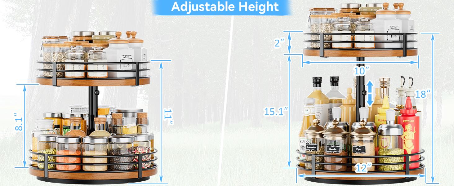 Lazy Susan Turntable Organizer Adjustable - 2 Tier Wood Rotating Spice Rack 12 Inch Lazy Susan for Kitchen Countertop Cabinet Pantry Cupboard Dining Table Bathroom Coffee Bar Home Storage Lazy Susan Turntable Organizer Adjustable - 2 Tier Wood Rotating Spice Rack 12 Inch Lazy Susan for Kitchen Countertop Cabinet Pantry Cupboard Dining Table Bathroom Coffee Bar Home Storage