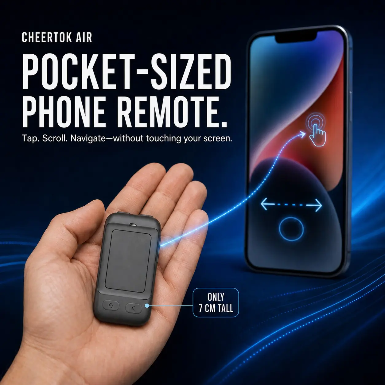 Cheertok Air Wireless Bluetooth-compatible Touch Remote Control, Portable Selfie Accessory, Screen Cursor Control, Video Scrolling, E-Book Page Turning, Wireless Selfie