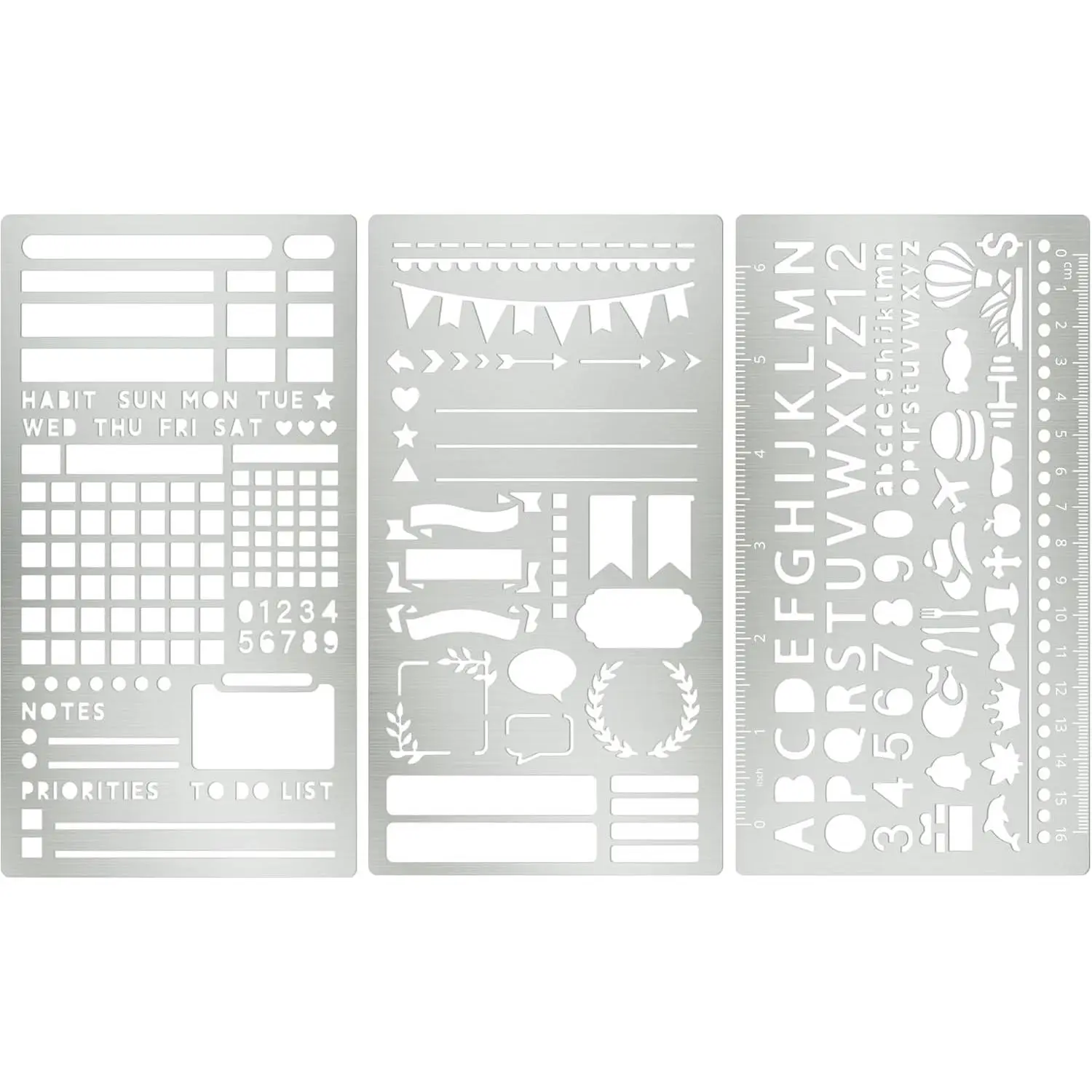 3 count Metal Stencils, Journal Planner Stencils for   Crafts  Alphabet Template for Journaling Planner Accessories Journal Supplies (3)