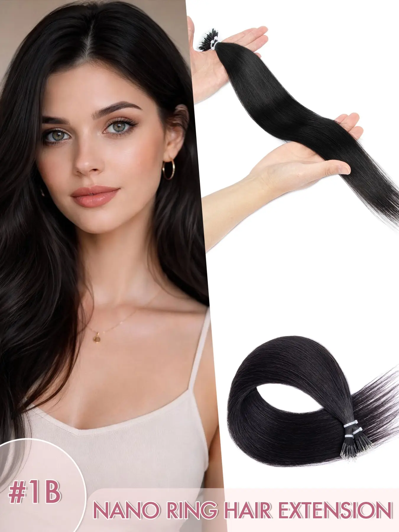 Nano Ring Real Human Hair Extensions, 12-22 Inch Silky Straight Highlight Colored Nano Bead Hair, Invisible Lightweight Design Easy to Wear for Daily, Party & Wedding Hairstyles