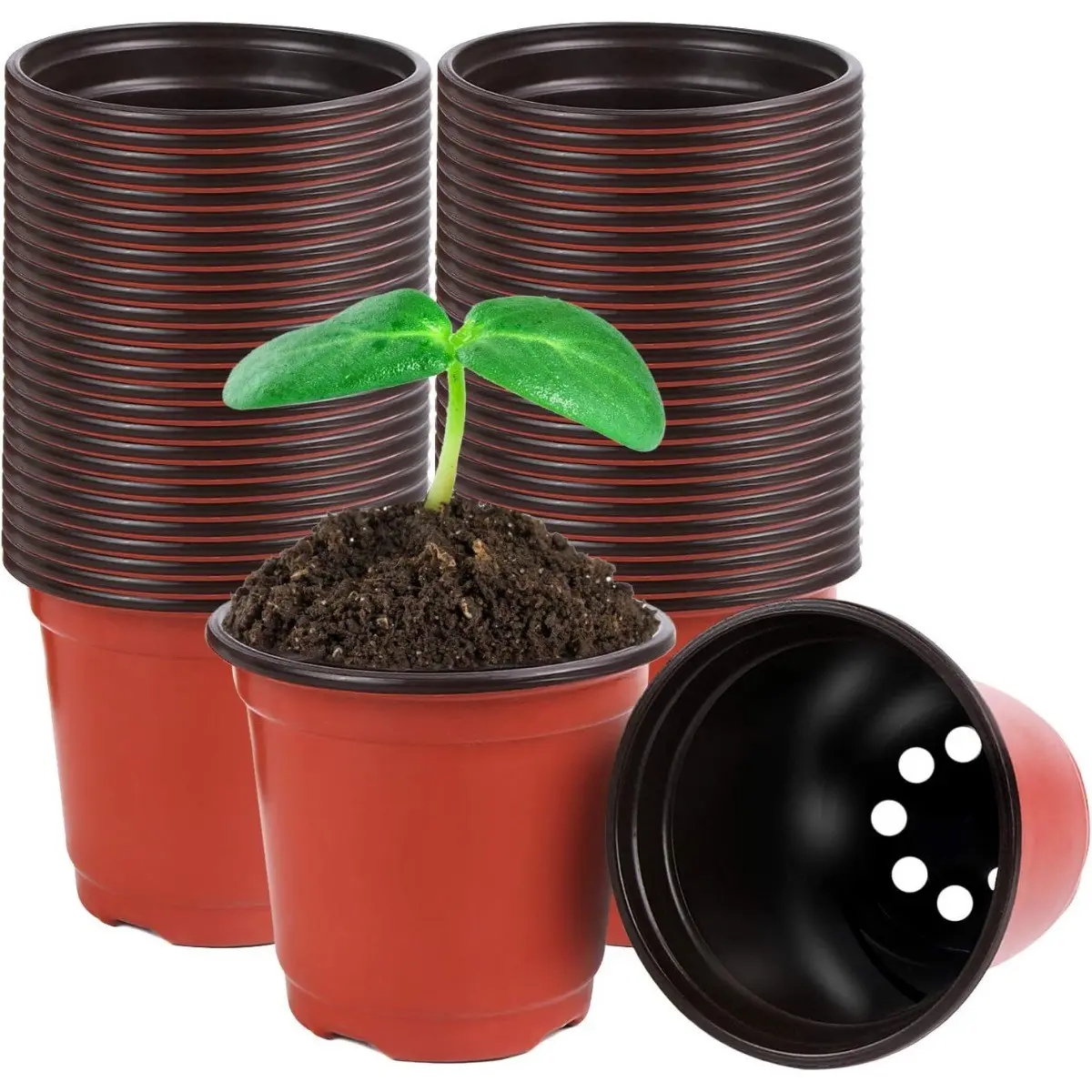 50 Plastic Seedling Pots, 9/10/13cm Diameter, Durable Reusable Germination Containers, Ideal for Gardening, Indoor Outdoor Use, Nursery Pots