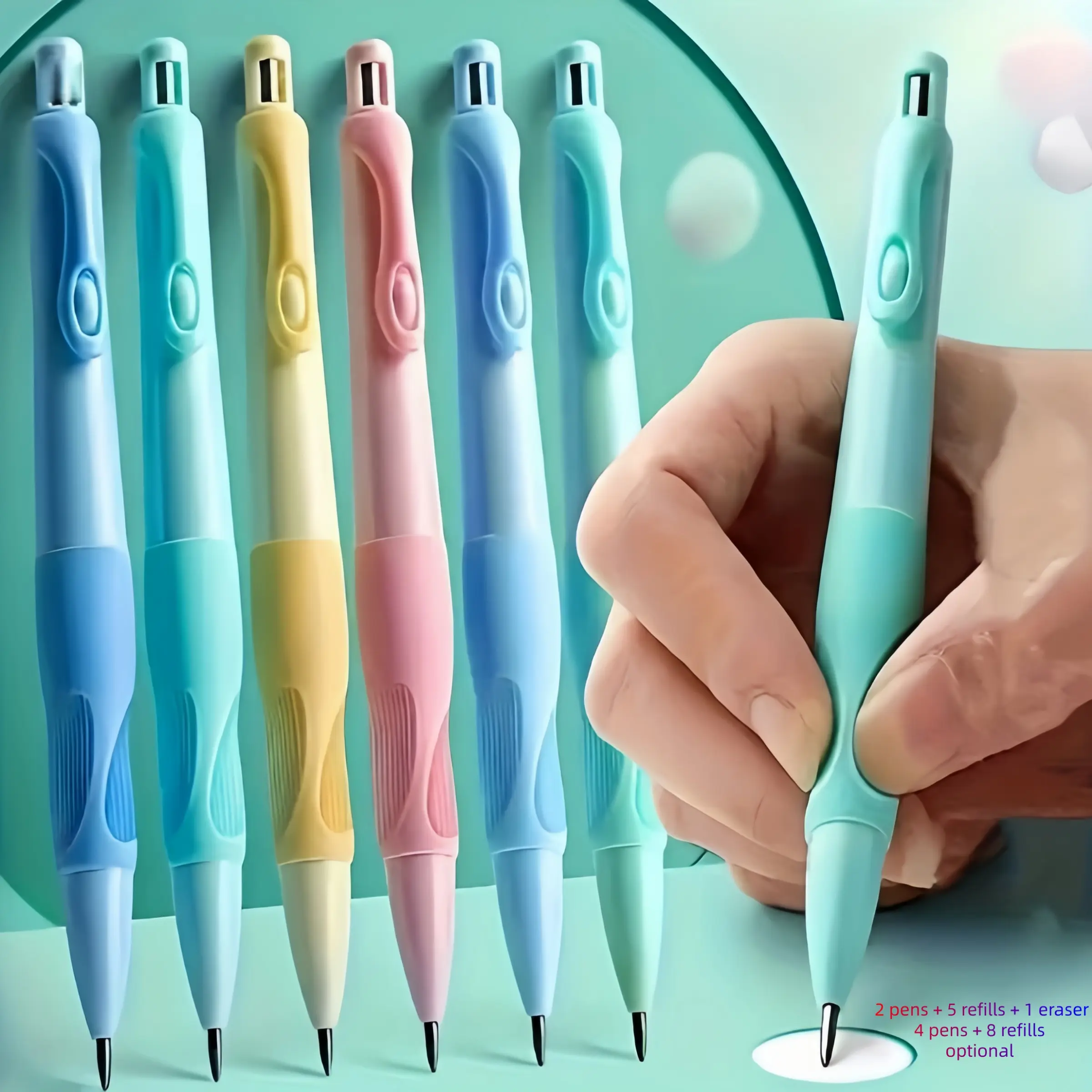 8/12 Piece Corrective Grip Automatic Pencil Set, Ideal for Office School Students, Includes 2mm Hb Leads, Comfortable Soft Gel, Thick Core, Perfect Gift