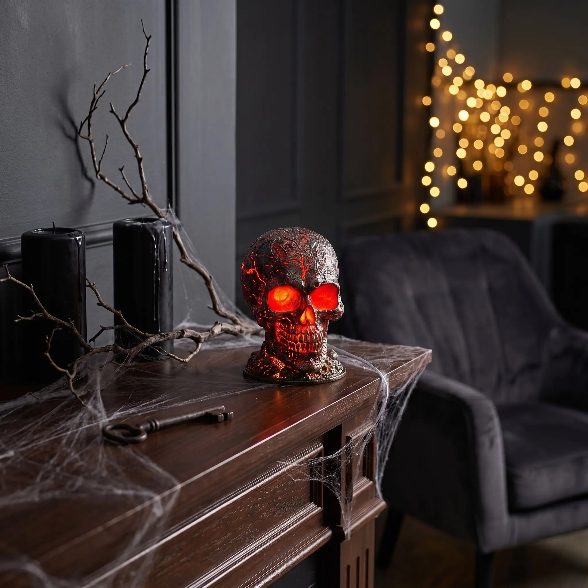 Lava Skull Night Light – Flowing Glow Effect for Dark Halloween Decor, Eerie Tabletop Lamp for Bedroom/Bar, Indoor Decorative Light, Gothic Gift for Horror Fans, Haunted Vibe, Dark Atmosphere