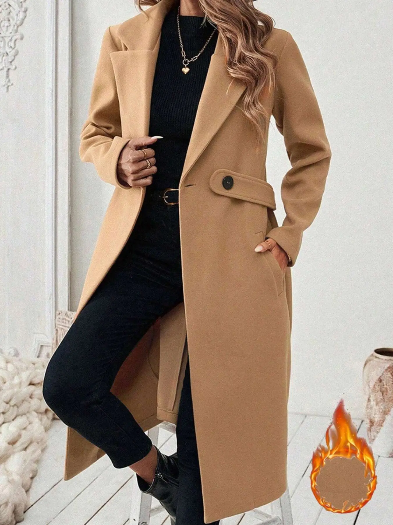 2026 Spring Summer Cross-Border Slimming Stand Collar Long Sleeves Waist Tie Button Pocket Long Women's Coat Jackets, Fashionable and Stylish Design