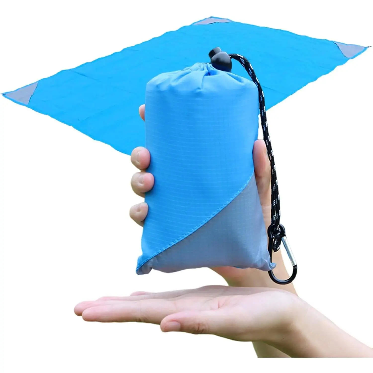 Pocket Picnic Blanket, Beach Mat  Sandproof, Compact Lightweight Small Tarp for Camping, Hiking, Backpacking, Festival, Travel, Foldable in Bags (Blue/Grey, 55"x39")