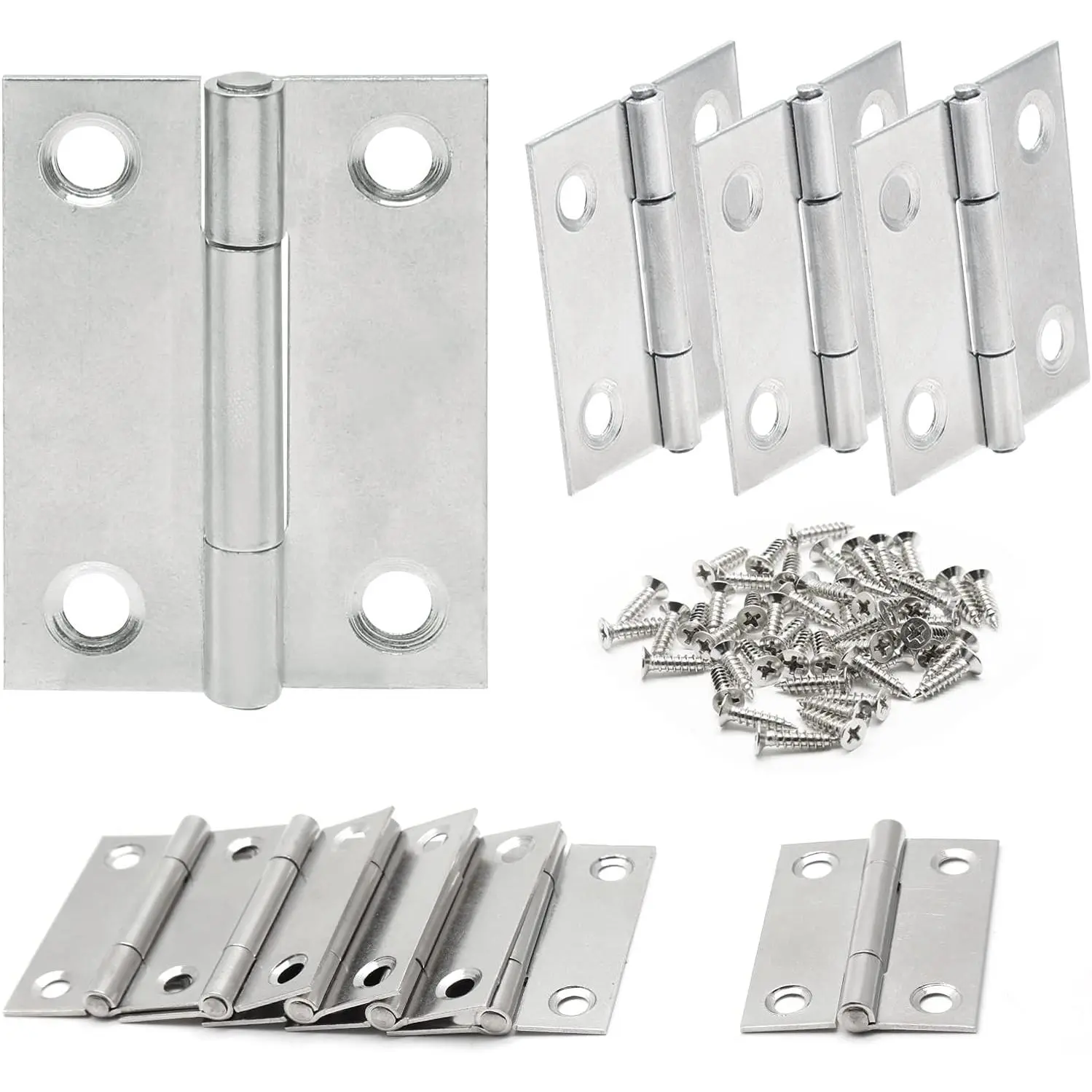 1 Inch Mini Door Hinges, 10 count, Nickel Stainless Steel