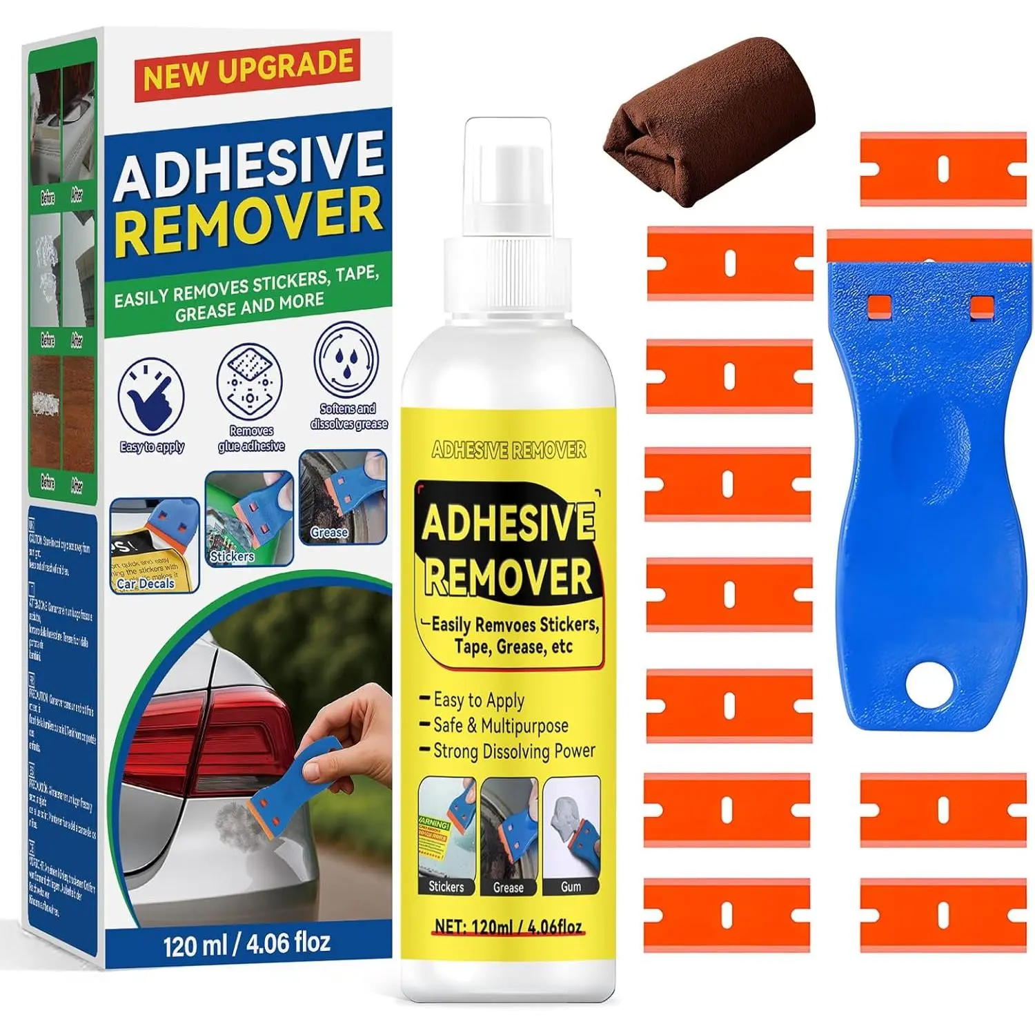 Adhesive Remover  4.06oz, Sticker Remover with Plastic Scraper & 10 , for Tape, Labels, ,  & Wax , Safe  Glass, Metal, Plastic (120, Grams)