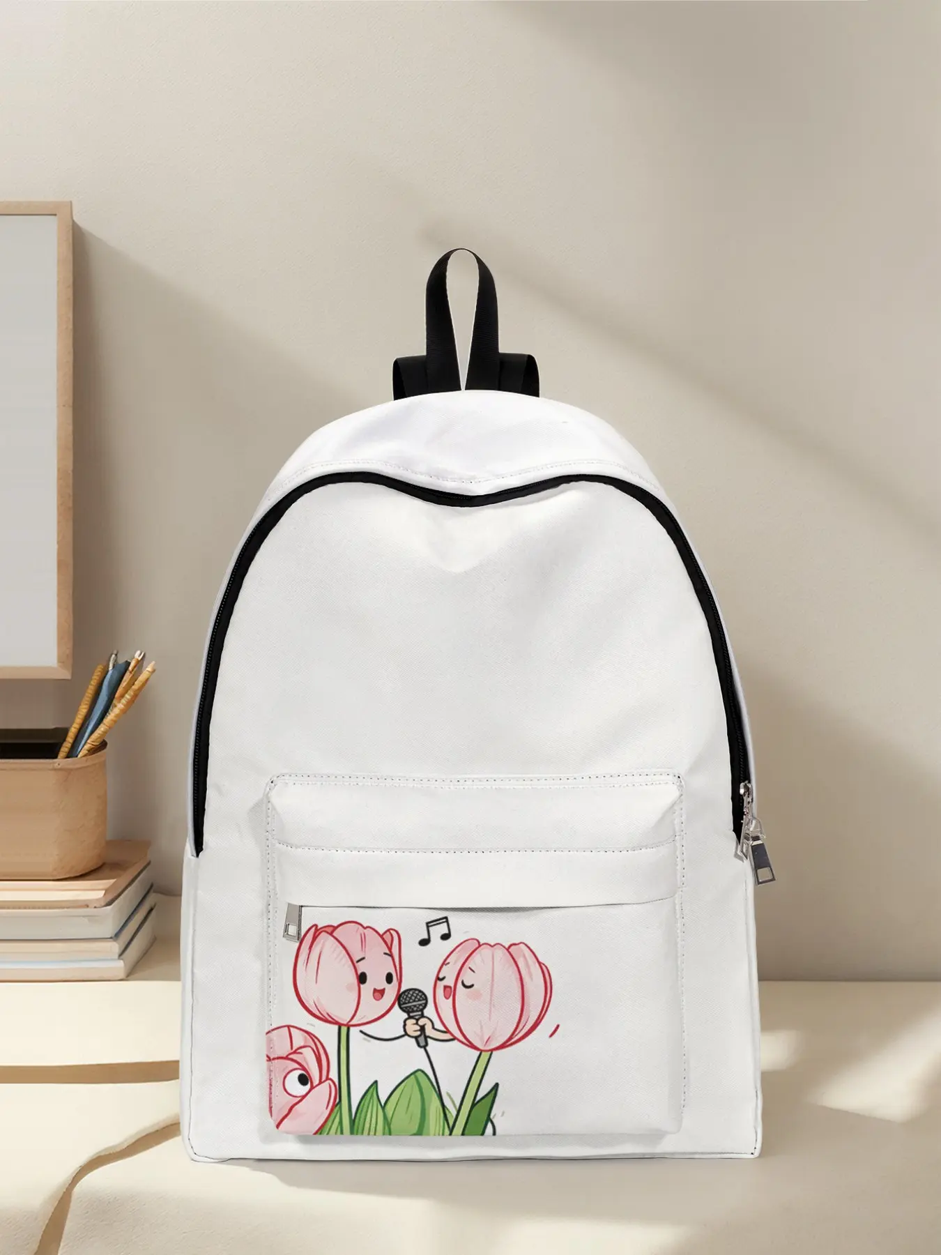 Tulip Print Backpack, Fun Design, Fashionable Daily Use, Spacious Storage, High Capacity, Ideal for School, Business Trip, Travel