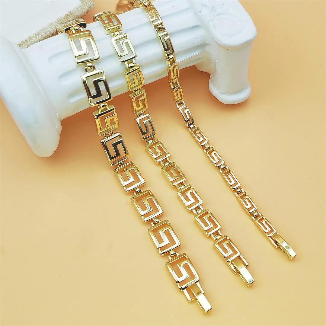 Unisex Retro Text Pattern Secure Lock Chain Bracelet - 18.5cm/7.28in Keeper Mechanism Bangle, Letter Motif Fashion Arm Candy, S Size Modern Versatile Costume Jewelry for Stacking, Everyday Wear