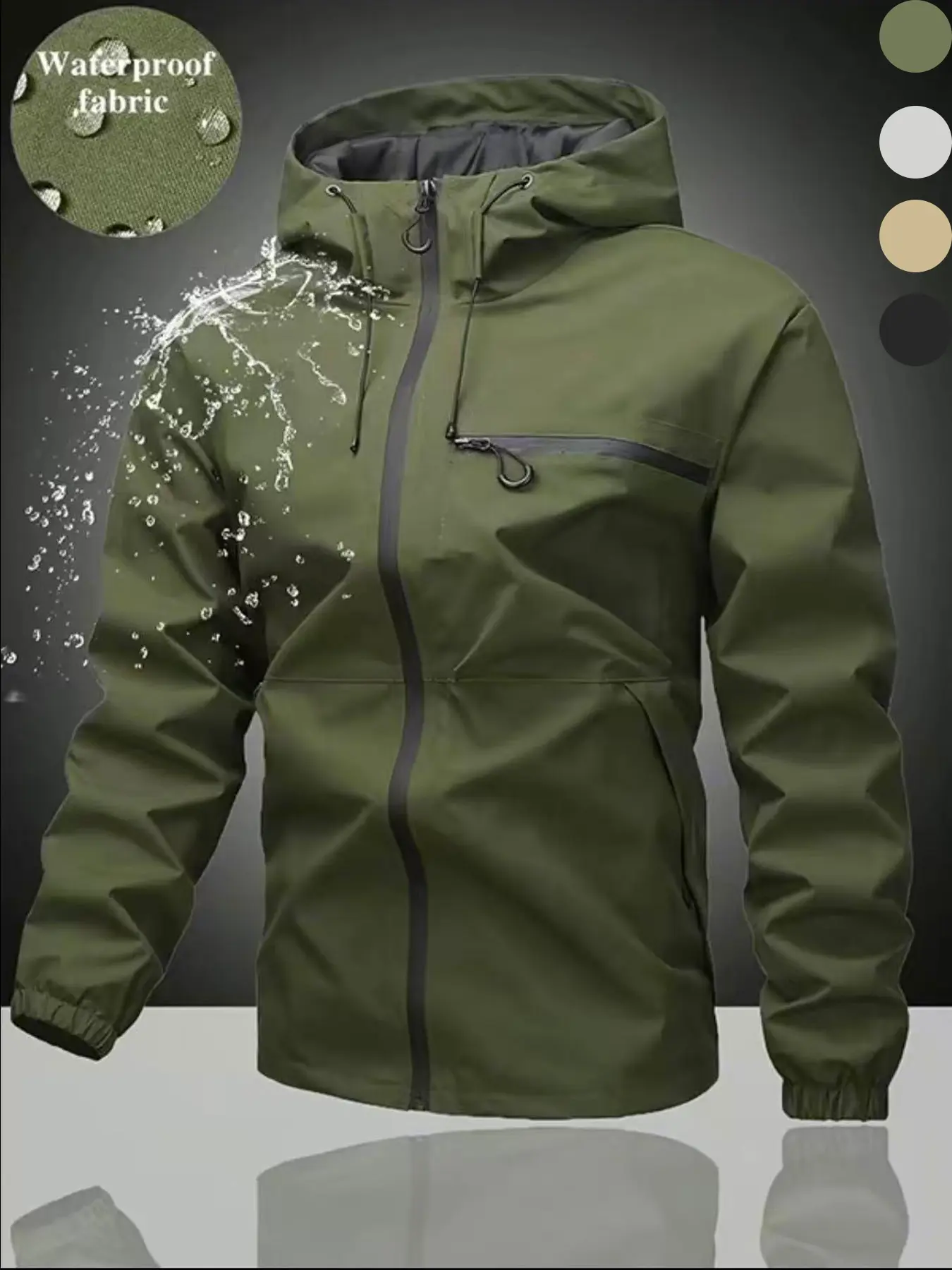 Men's waterproof jacket, hooded windproof and rainproof coat for spring and autumn, casual sports style, suitable for outdoor activities and daily wear, Outdoor Sports Outerwear