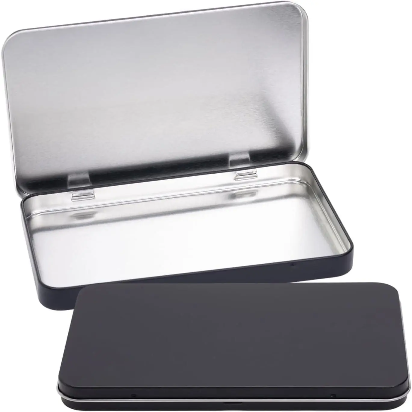 2 count Black Rectangular Metal Tin Boxes, Portable Metal Decorative Box, Empty Container, Lid Hinged Lid Tin Empty Box Container(178x108x15mm / 7"x4.25"x0.6")