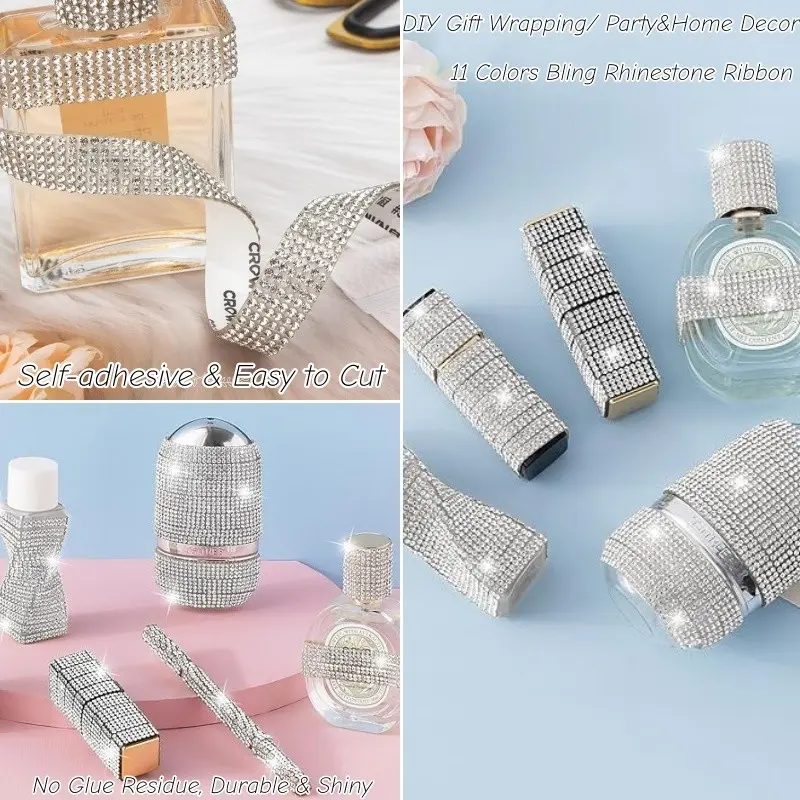 Self-Adhesive Rhinestone Strips, Multi-Color Glitter Backing, DIY Craft Supplies, Car Phone Case Decor, Stage Costume Jewelry