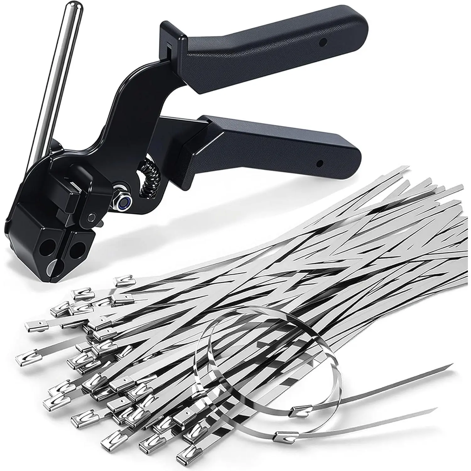 Stainless Steel Cable Tie Gun Set, 11.8inch Heavy-Duty Metal Cable Ties, Self-Locking, UV-Resistant and Corrosion-Resistant Stainless Steel Cable Ties, Suitable for use in fences, exhaust pipes, chicken coops, and farms