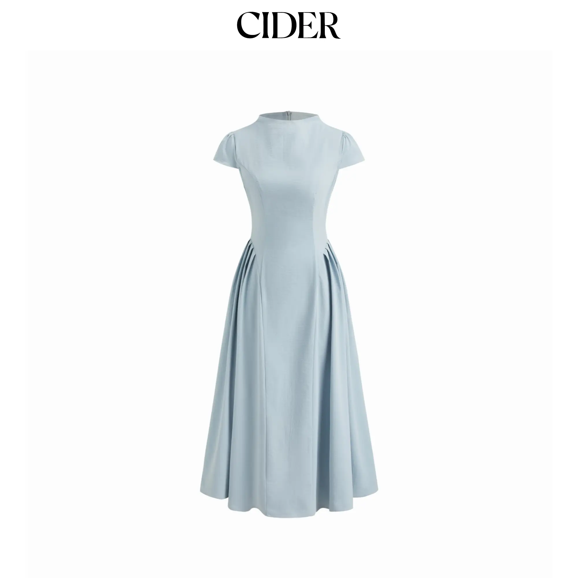 Cider High Neck Ruffle Zipper Midi Dress