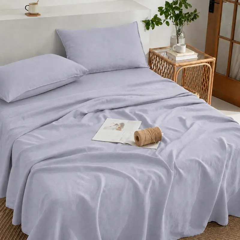 MUXHOMO  3/4pcs Linen Blend Bed Sheet Set, Soft Breathable Cooling Bedding Sheets, 16 Inch Deep Pocket Fitted Sheet with All-Around Elastic, Easy Care Machine Washable Sheets with 1/2 Pillowcases, All-Season bedding for Bedroom