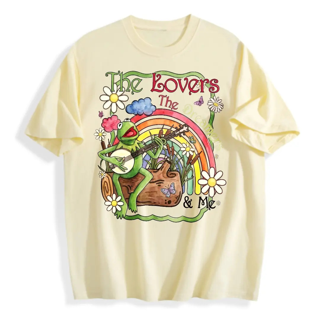 Vintage Watercolor Kermit the Frog Shirt, Muppets Rainbow Tee, "The Lovers The Dreamers and Me", Family Trip Tee 2026 Unisex Womenswear Graphic Tops graphic tee，100% Cotton Oversized  Tshirt (S-5XL) ﻿