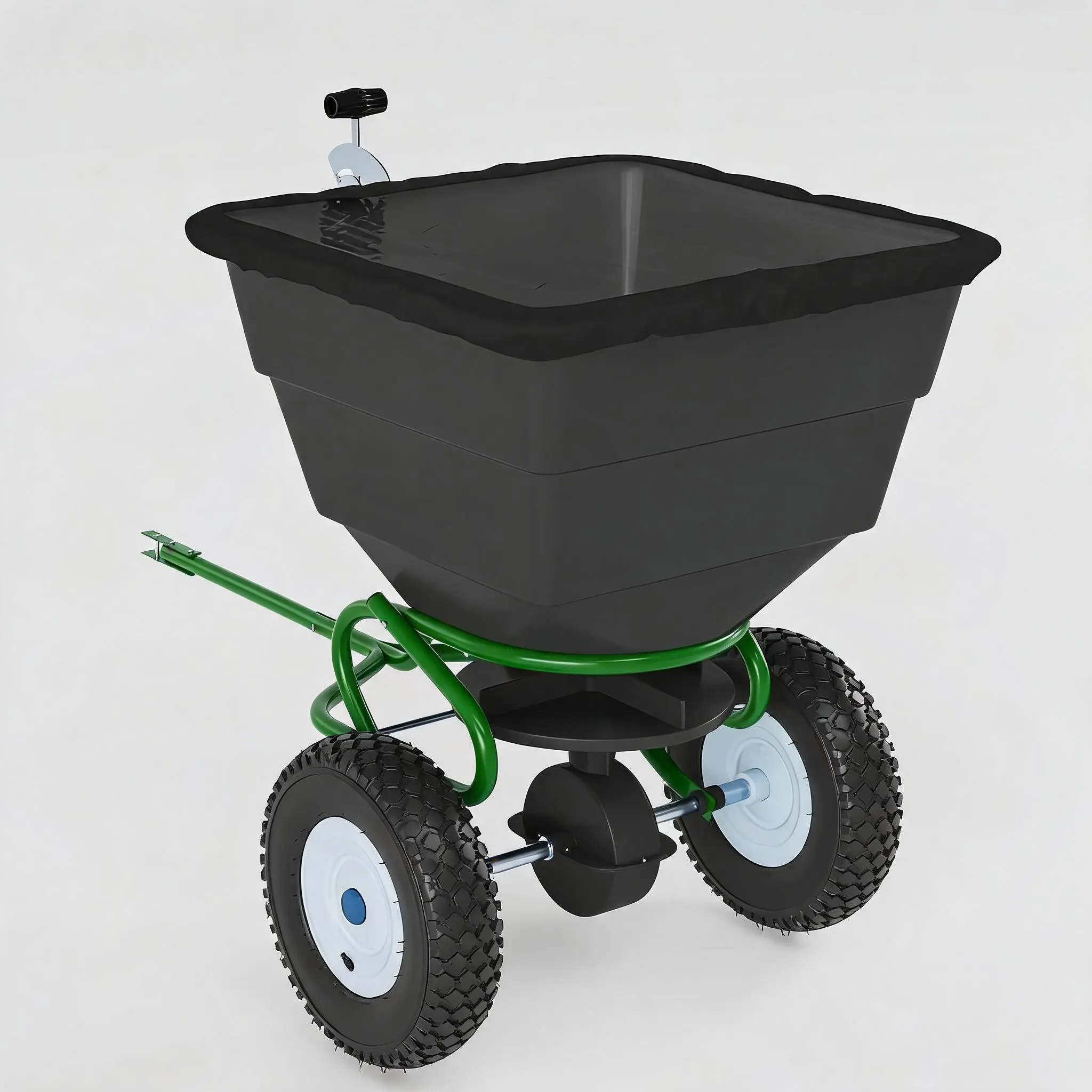 110 lbs Tow-Behind Broadcast Spreader for Lawn & Garden - Spreads Fertilizer, Seed, Salt & Ice Melt - 10" Pneumatic Tires - Adjustable Stream Control