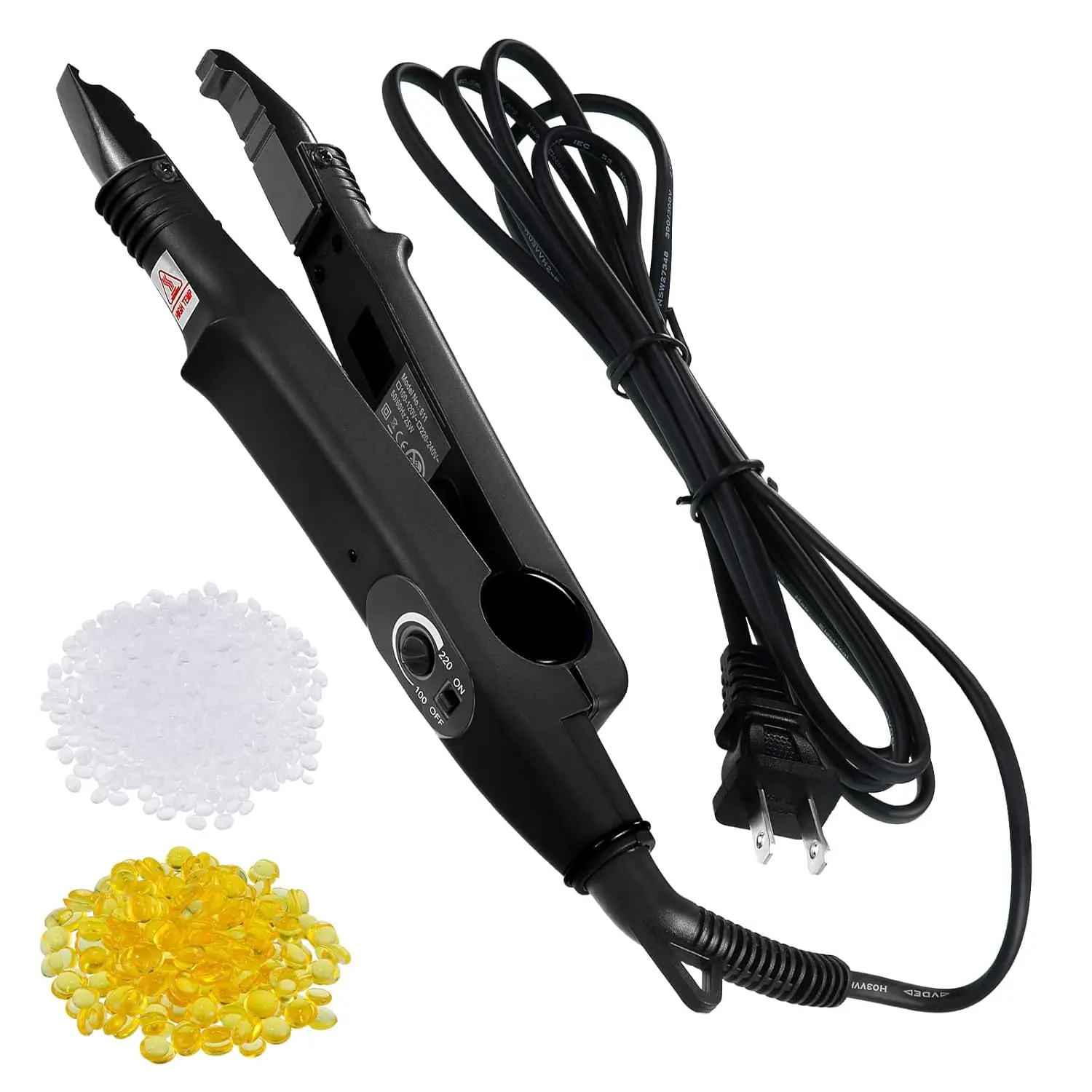 Fusion Hair Extensions Tool Professional K Tip Hair Extensions Tools  Plug Heat Iron Connector Wand with 2 Bags  Glue Granule Beads (Black)