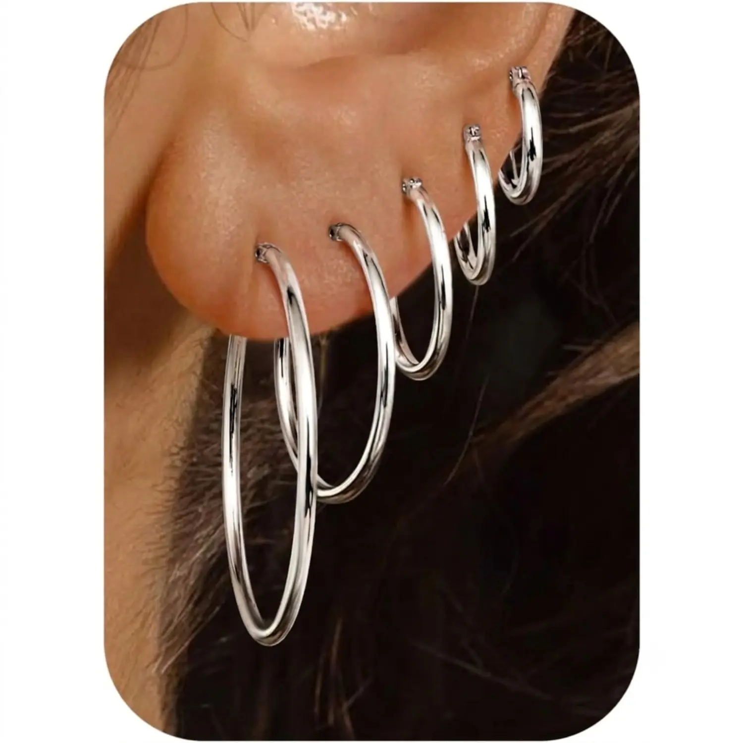 5 Pairs 925 Sterling Silver Hoop Post Earrings for Women-Small 14K Gold Silver Hoops Earrings,Hypoallergenic Silver Hoop Earring for Women-Medium Big Hoops Stack Earring 10/14/20/30/40mm