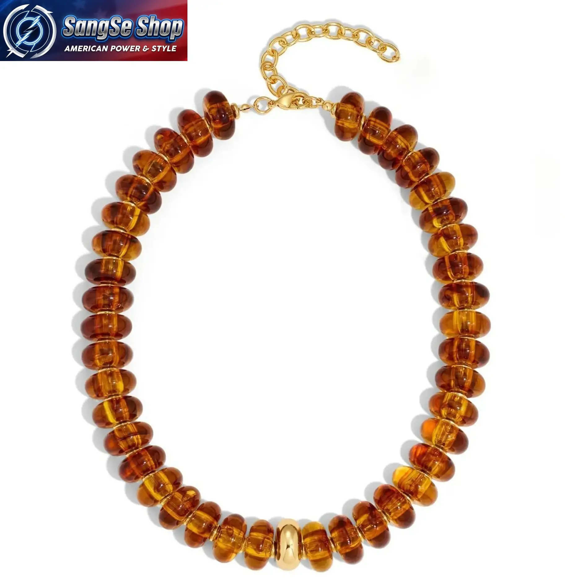 Women's Vintage Tortoiseshell Amber Chunky Disc Beaded Choker Necklace - Gold-Tone Accent, Adjustable Chain, Retro Bag Charm Accessory for Women, Party Wear, Layering Piece, Accessories For Women, Retro Look