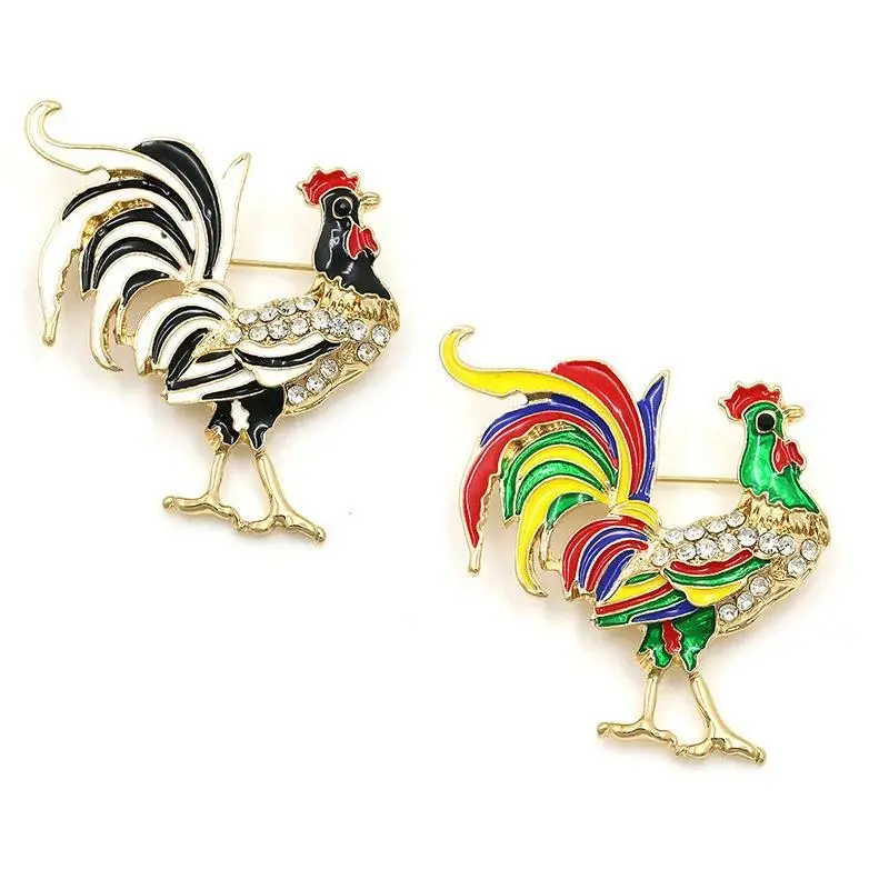 Colorful Rooster Brooch Pin, Creative V-Neck Collar Clip for Suit Sweater, Unique Fashion Corsage Accessory