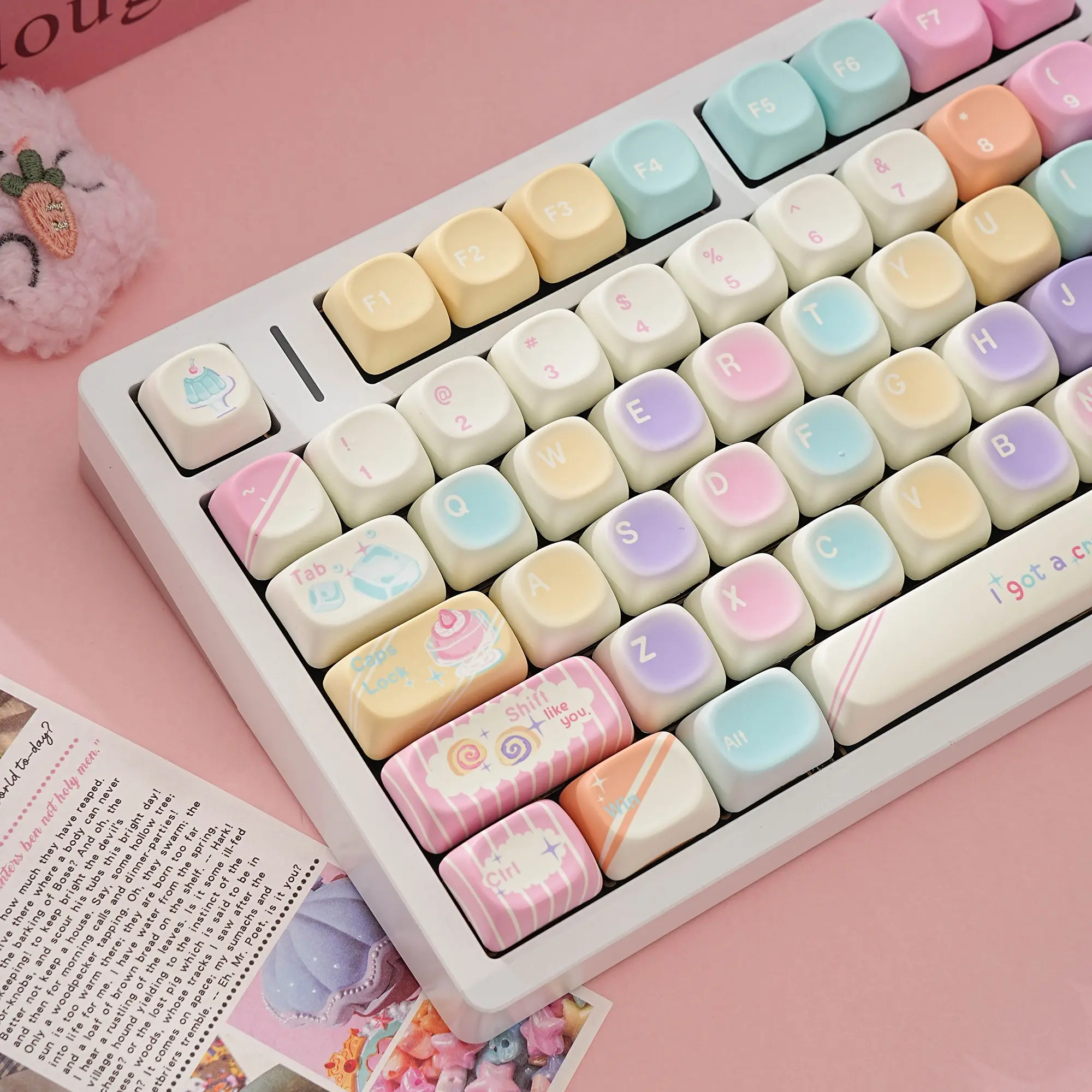 Moa Profile Jelly Sea Keycaps 130 Keys, 5-Sided Heat Transfer, German French Spanish English Uk Layout, Mechanical Keyboard, Split Spacebar, Simple Fresh Design