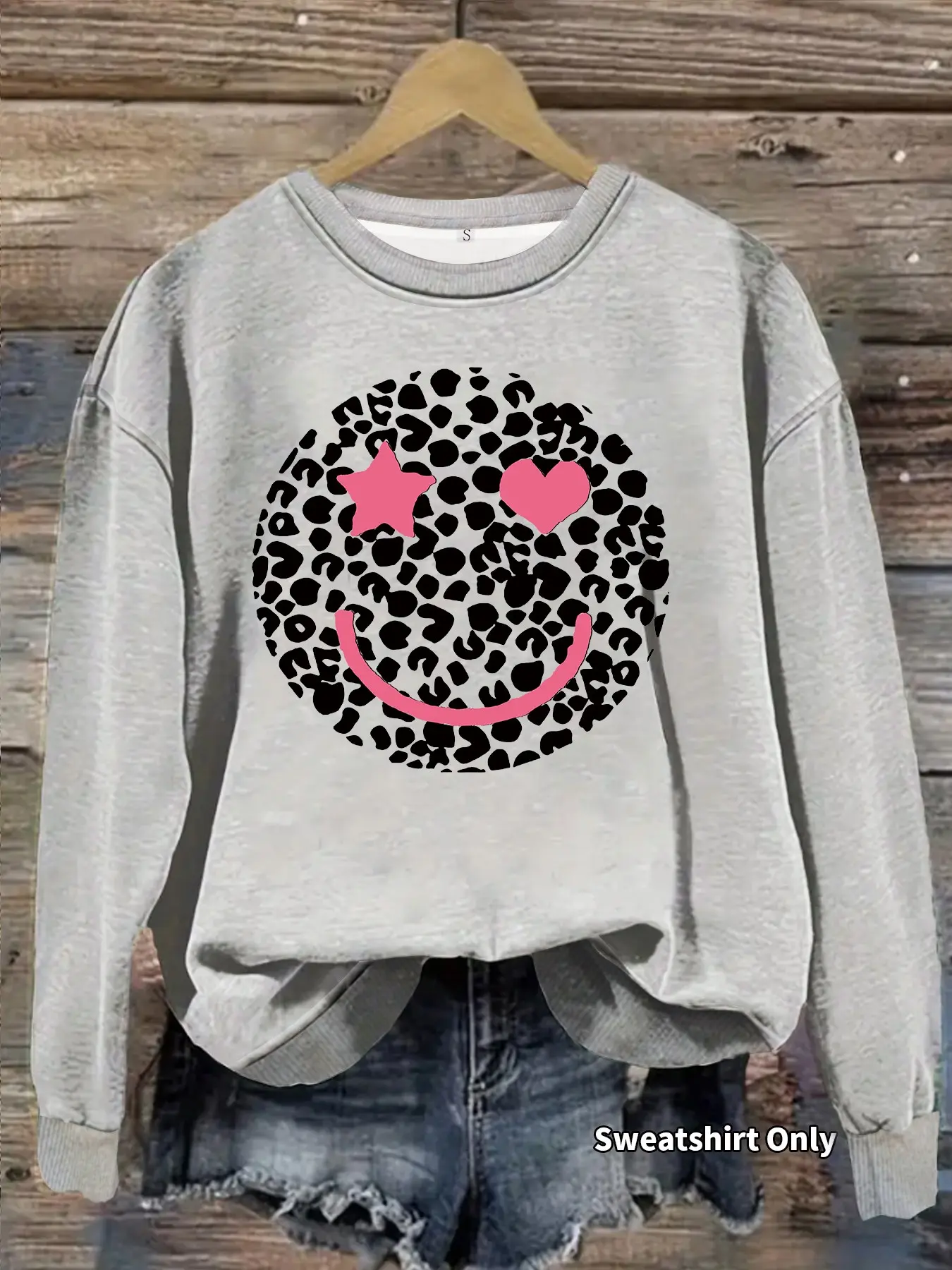 Women's Smiley Face Pattern Round Neck Fleece Sweatshirt, Casual Long Sleeve Loose Fit, Fall & Winter Comfort