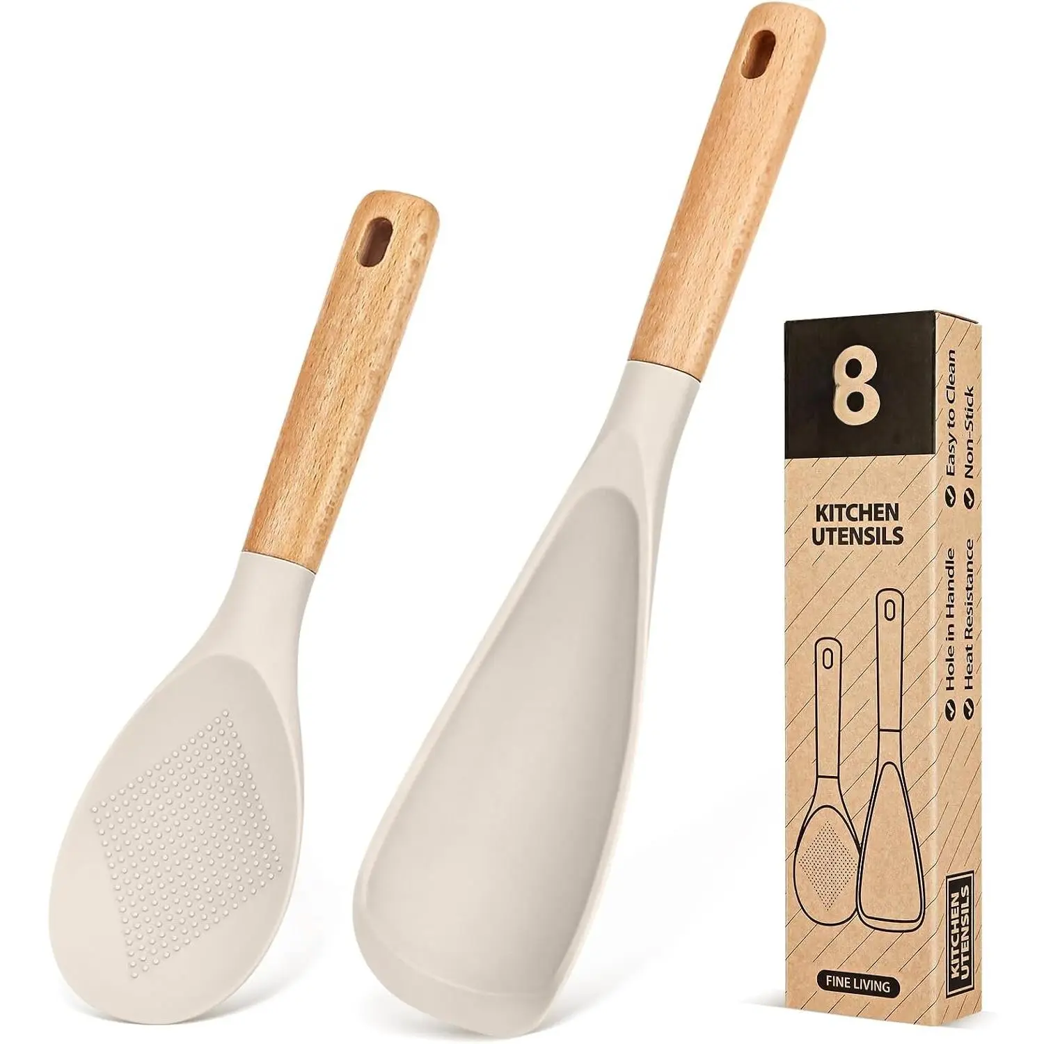 Cooking Spoon and Rice Scooper for Nonstick Cookwares,  for Cooking and Serving Sturdy  Matte ,  Handle Spoon for Mixing, Scoop, and Scrape (KHAKI)