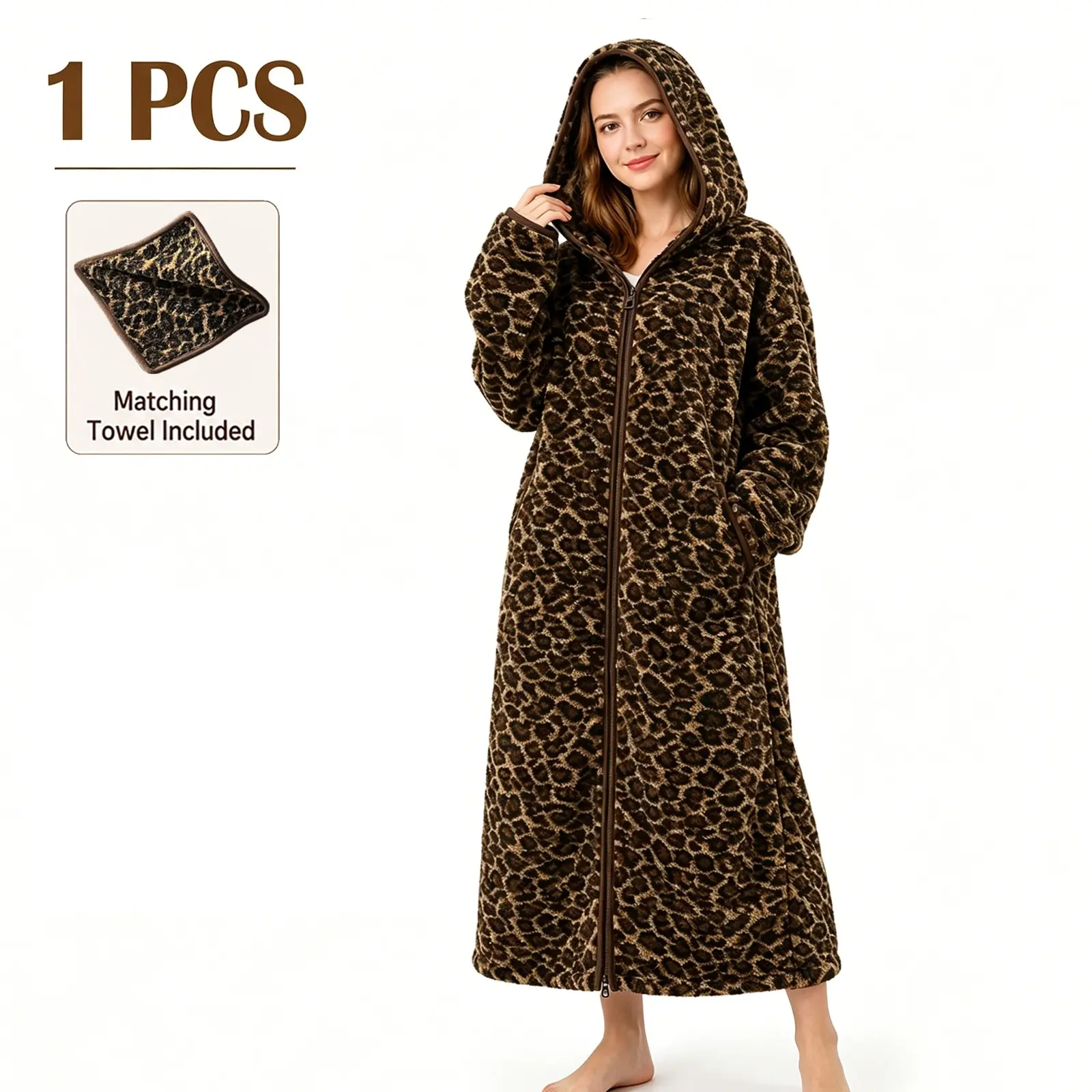 Oversized Wearable Blanket Hoodie for Women, Full Length Cozy Plush Fleece Loungewear, Warm Hooded Cloak with Deep Pockets, Includes Matching Towel