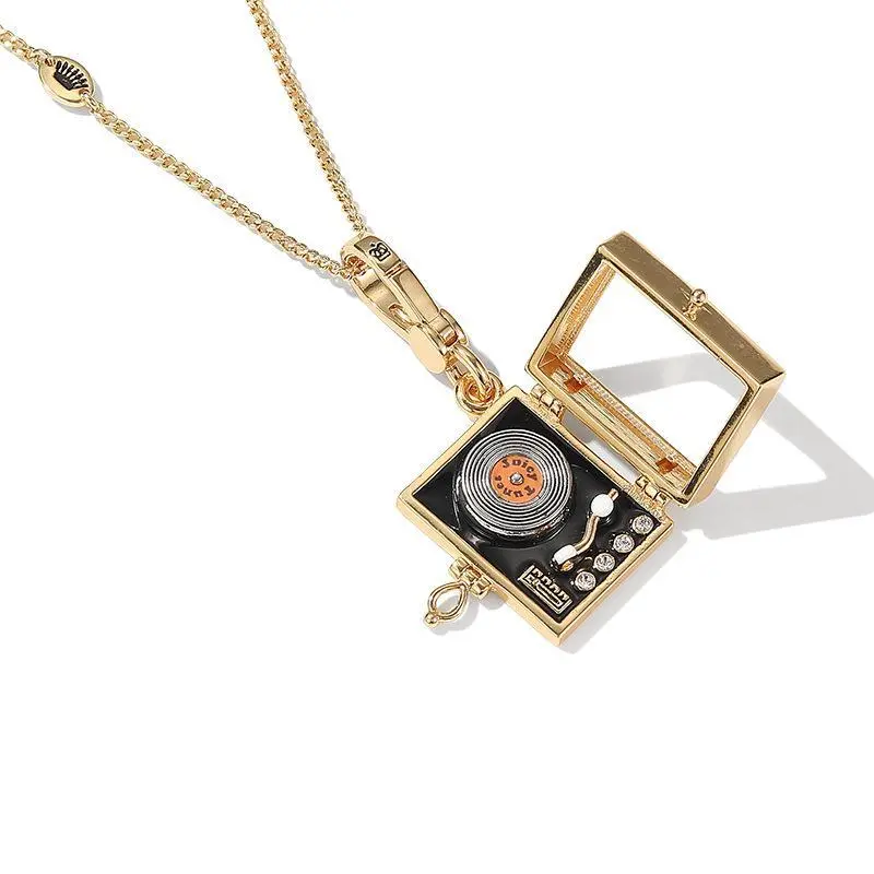 Retro Record Player Surprise Locket, Openable Vinyl Player Charm, 18K Gold Plated Brass, DIY Multi-use Bag Pendant & Necklace, Aesthetic Music Lover Gift
